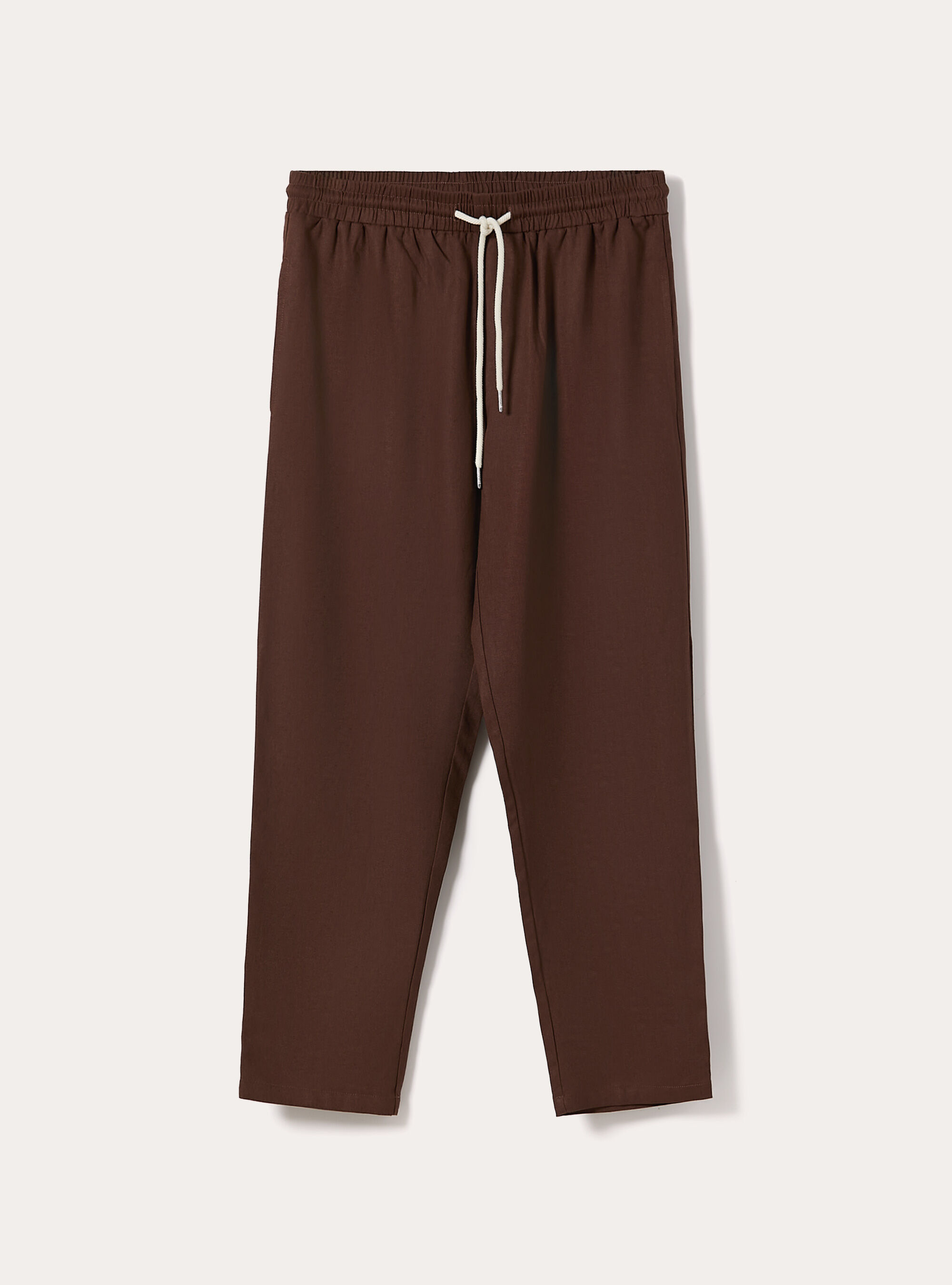 Pantalaccio in misto lino  con coulisse in vita, BR1 BROWN DARK
