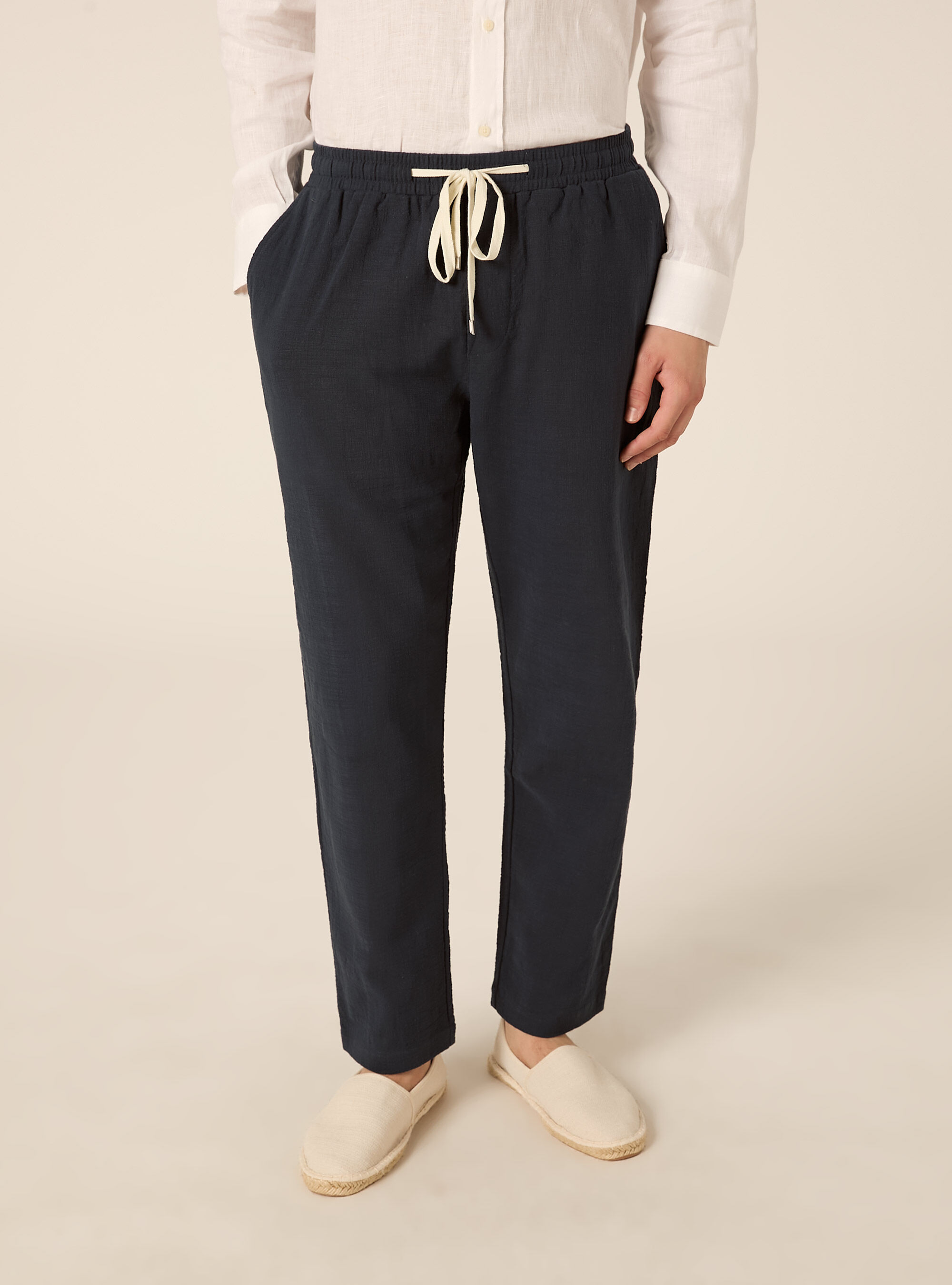 Pantaloni in cotone con laccio in vita, NA2 NAVY MEDIUM