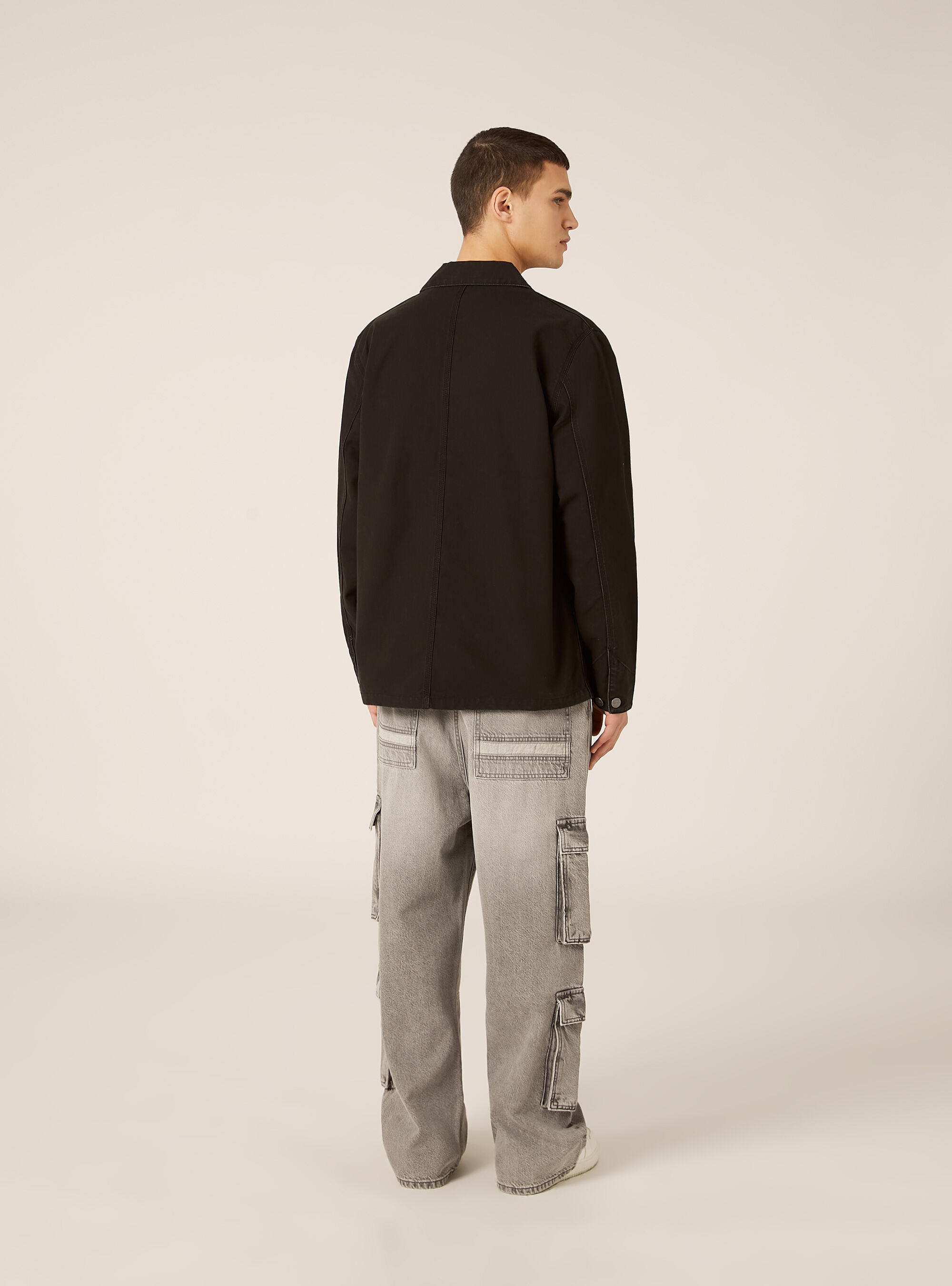 Giacca camicia in canvas tasche a toppa, BK1 BLACK