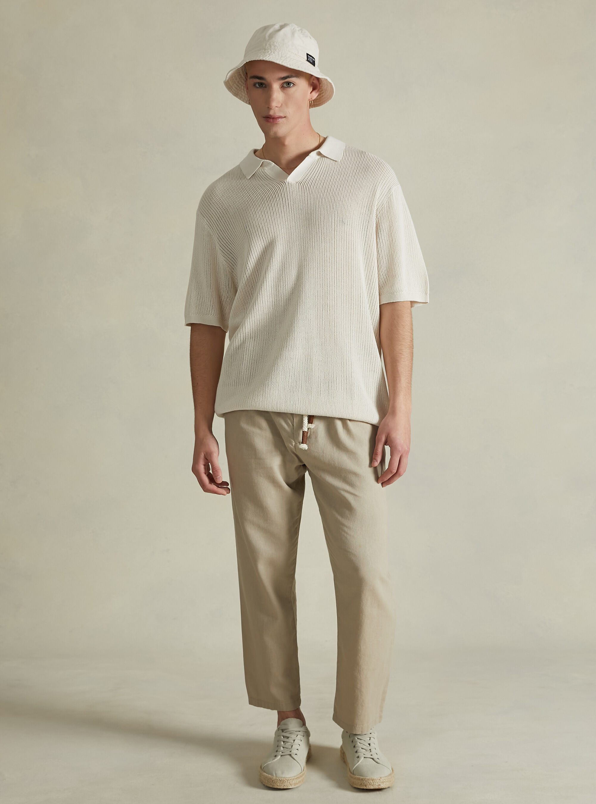 Openwork pullover with polo neck, WH2 WHITE