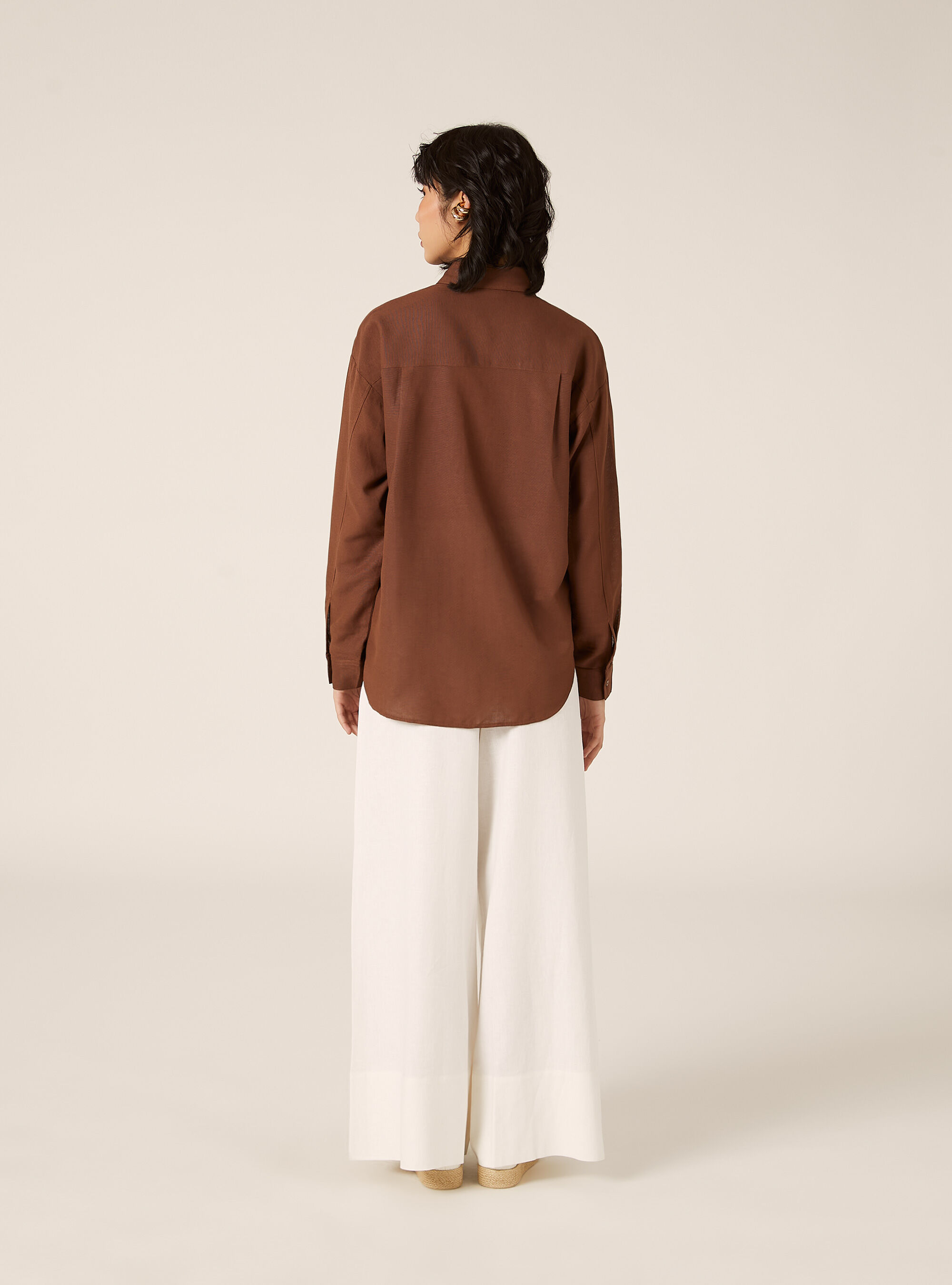 Camicia in misto lino tinta unita, BR2 BROWN MEDIUM