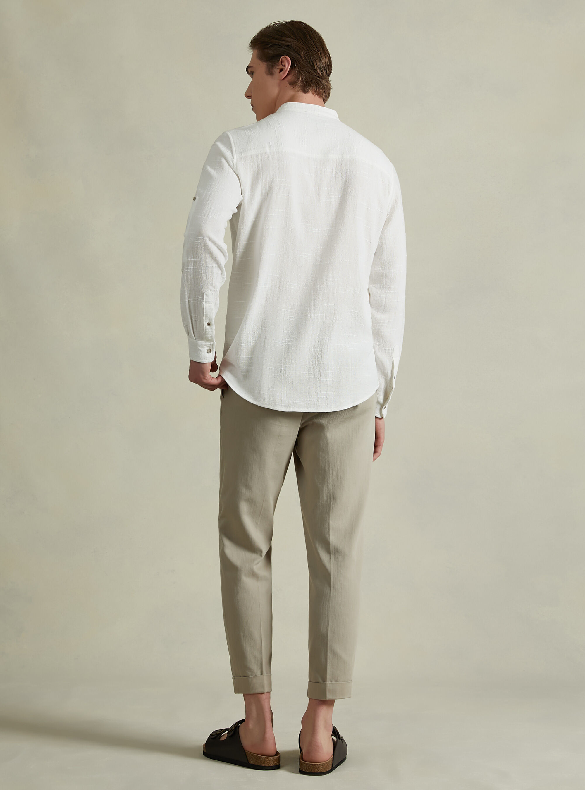 Linen blend shirt with Korean collar, WH1 OFF WHITE