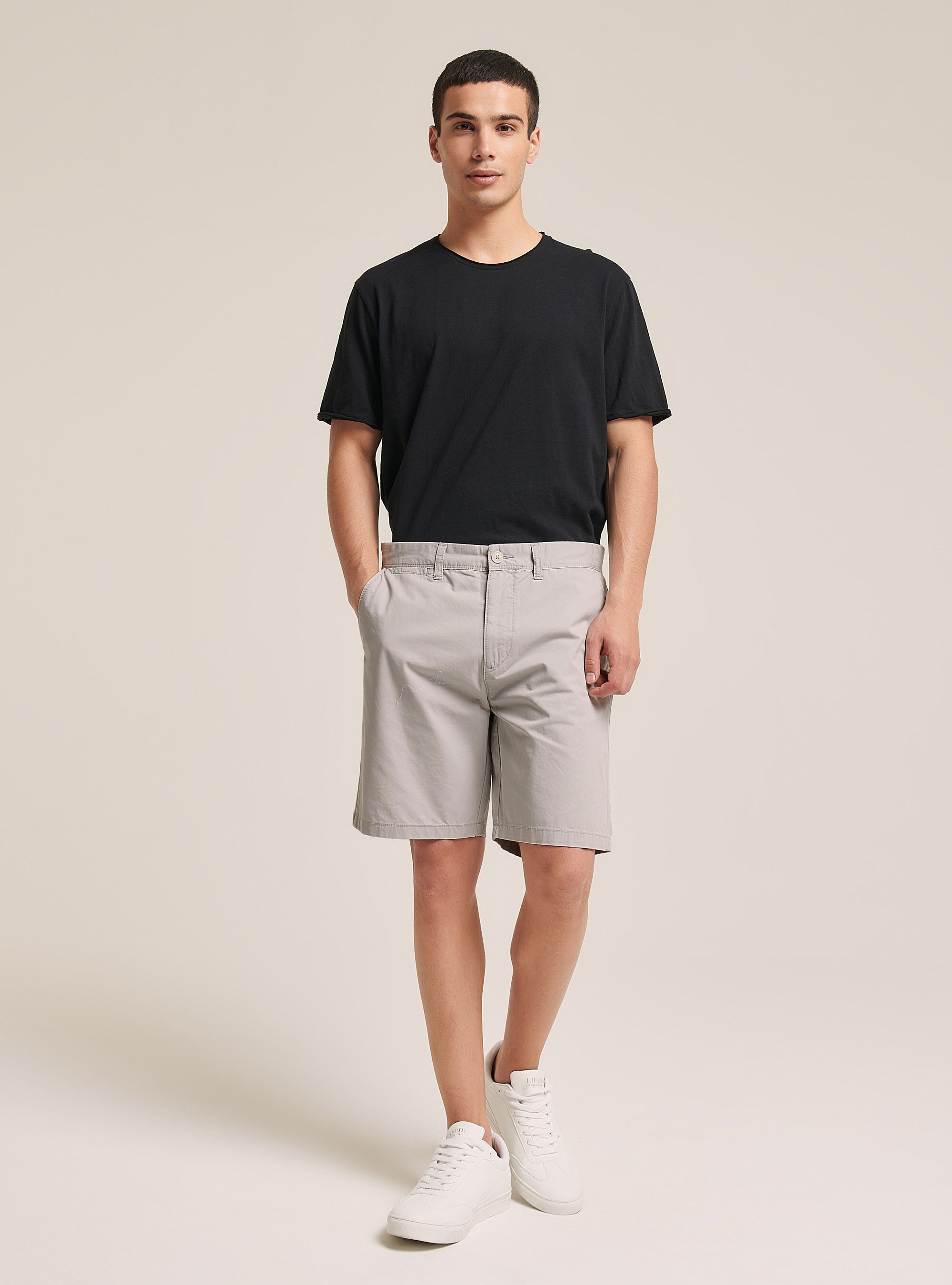 Bermudas de sarga de ajuste liso, GY3 GREY LIGHT