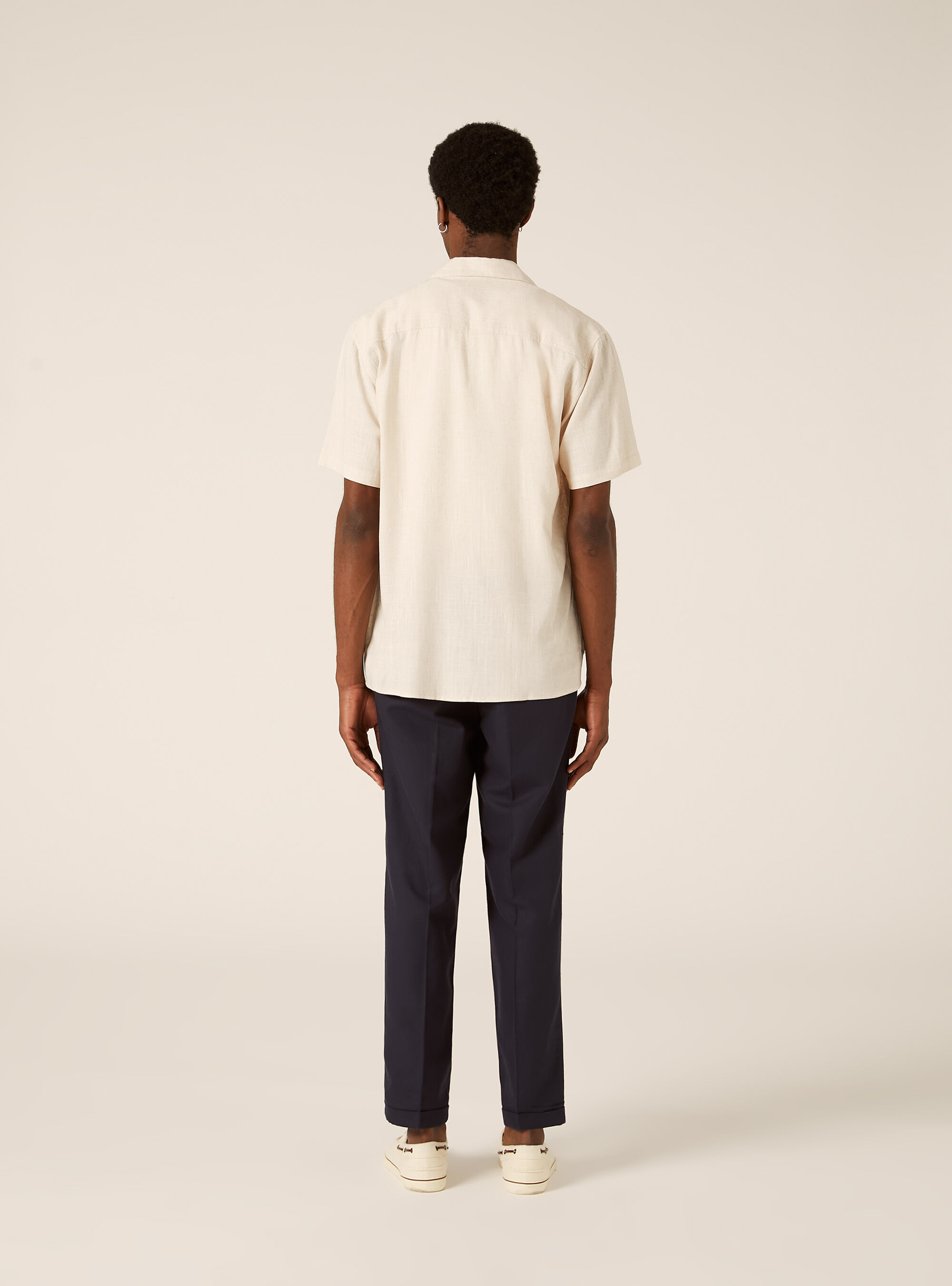 Chemise en m&eacute;lange de lin avec col bowling, MBG3 BEIGE MEL LIGHT