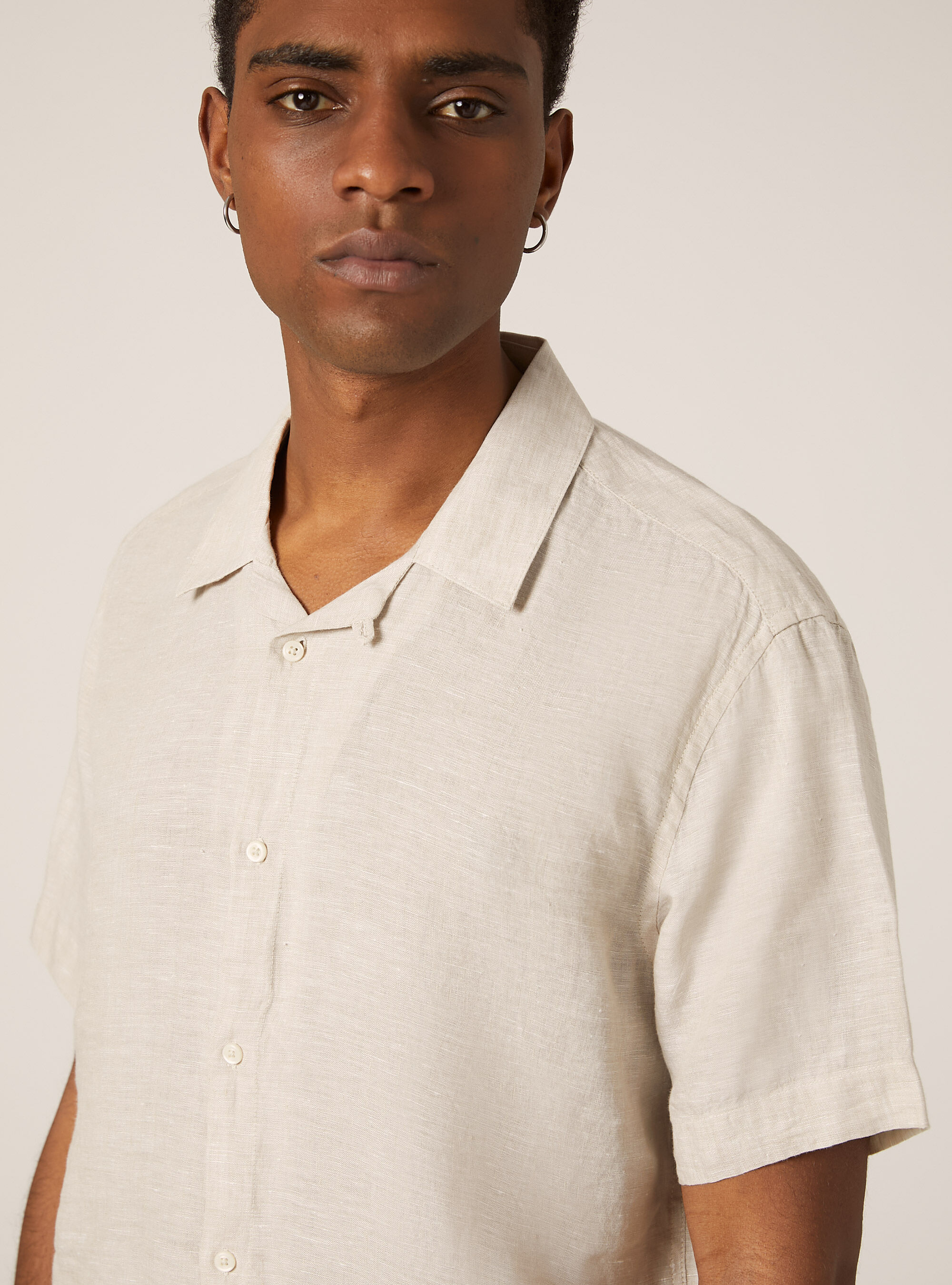Pure linen short-sleeved shirt, C141 CREAM