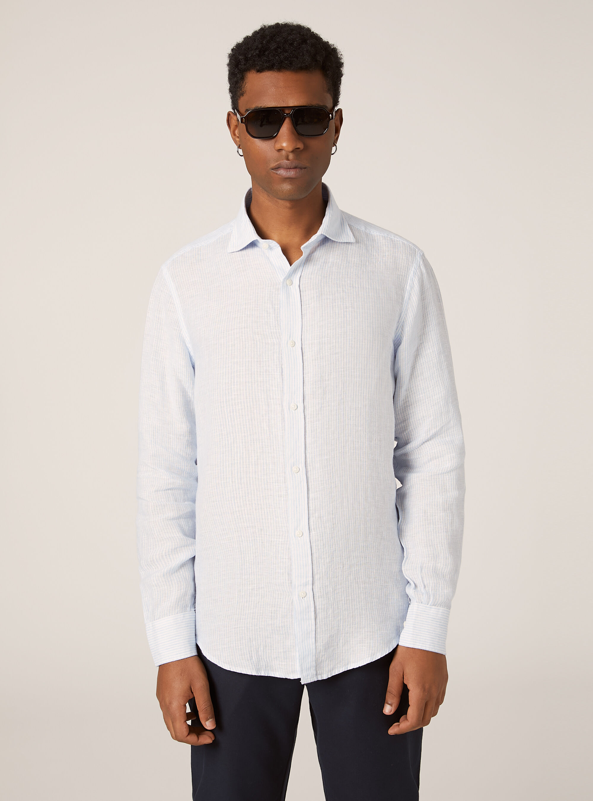 Pure linen striped shirt, AZ3 AZURE LIGHT
