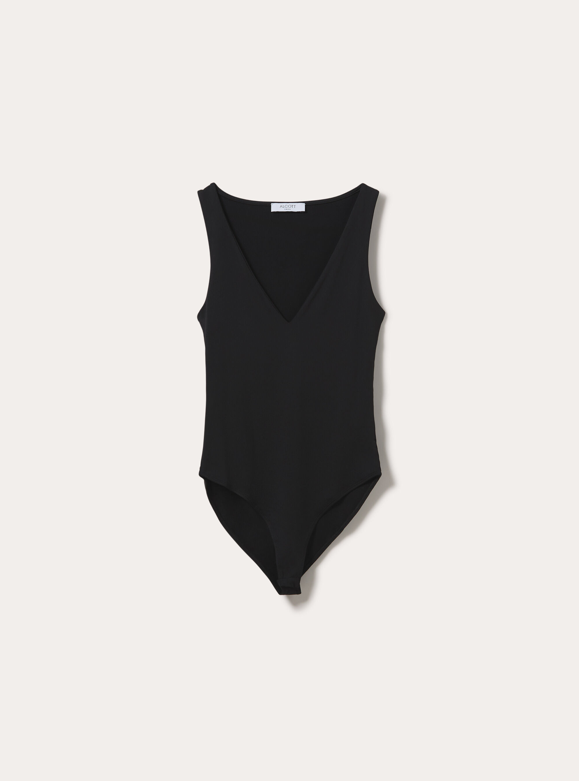 Sleeveless stretch fabric bodysuit with v neck, BK1 BLACK