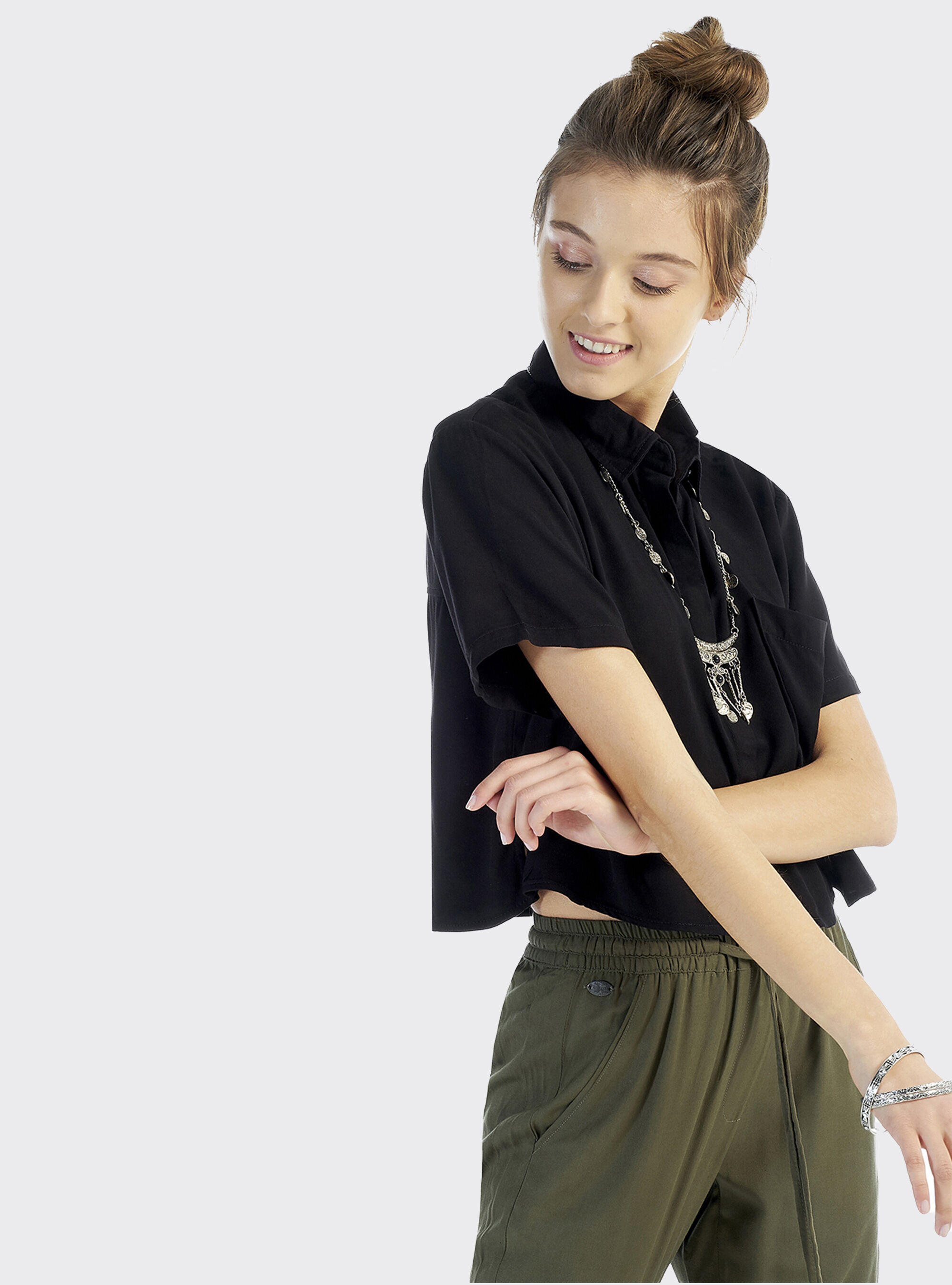 Chemise courte oversize, C101 BLACK