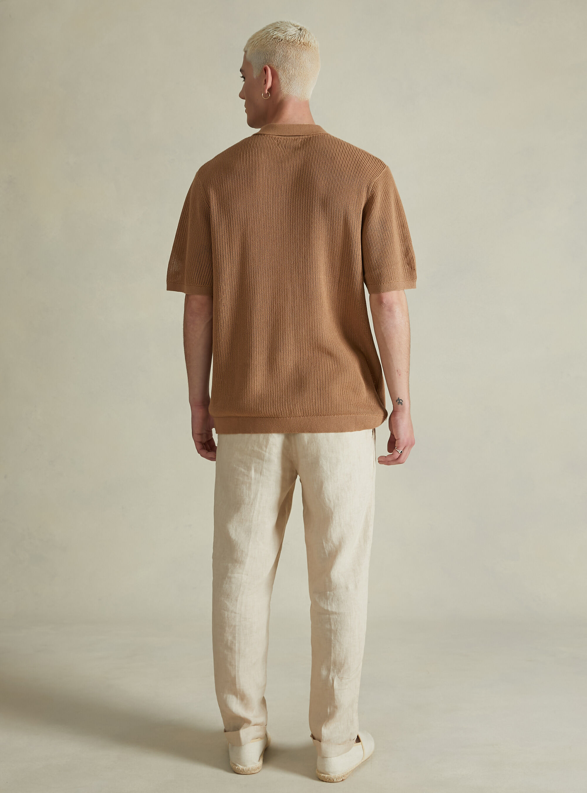 Openwork pullover with polo neck, BG2 BEIGE MEDIUM