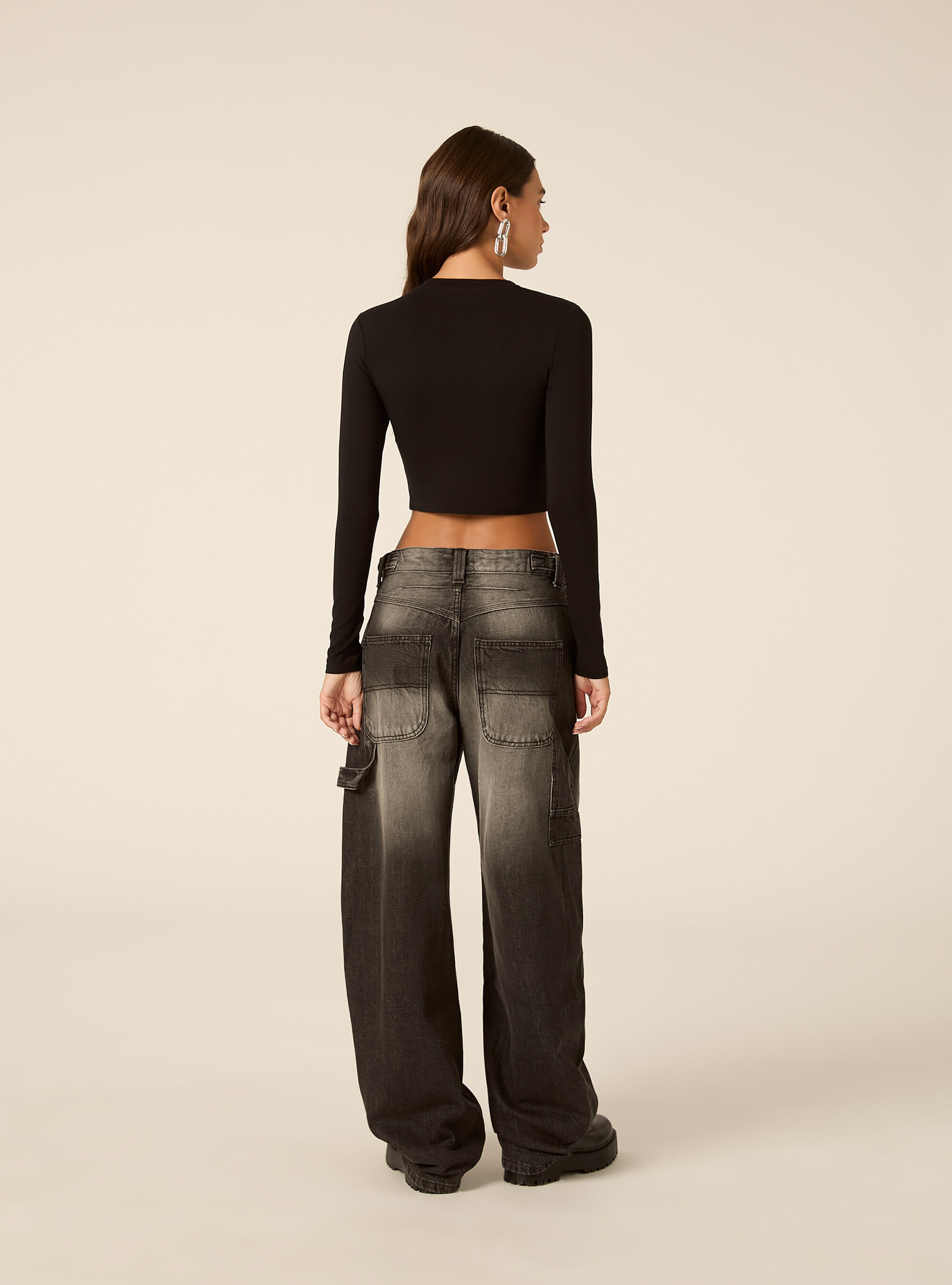 Maglia crop a maniche lunghe, BK1 BLACK