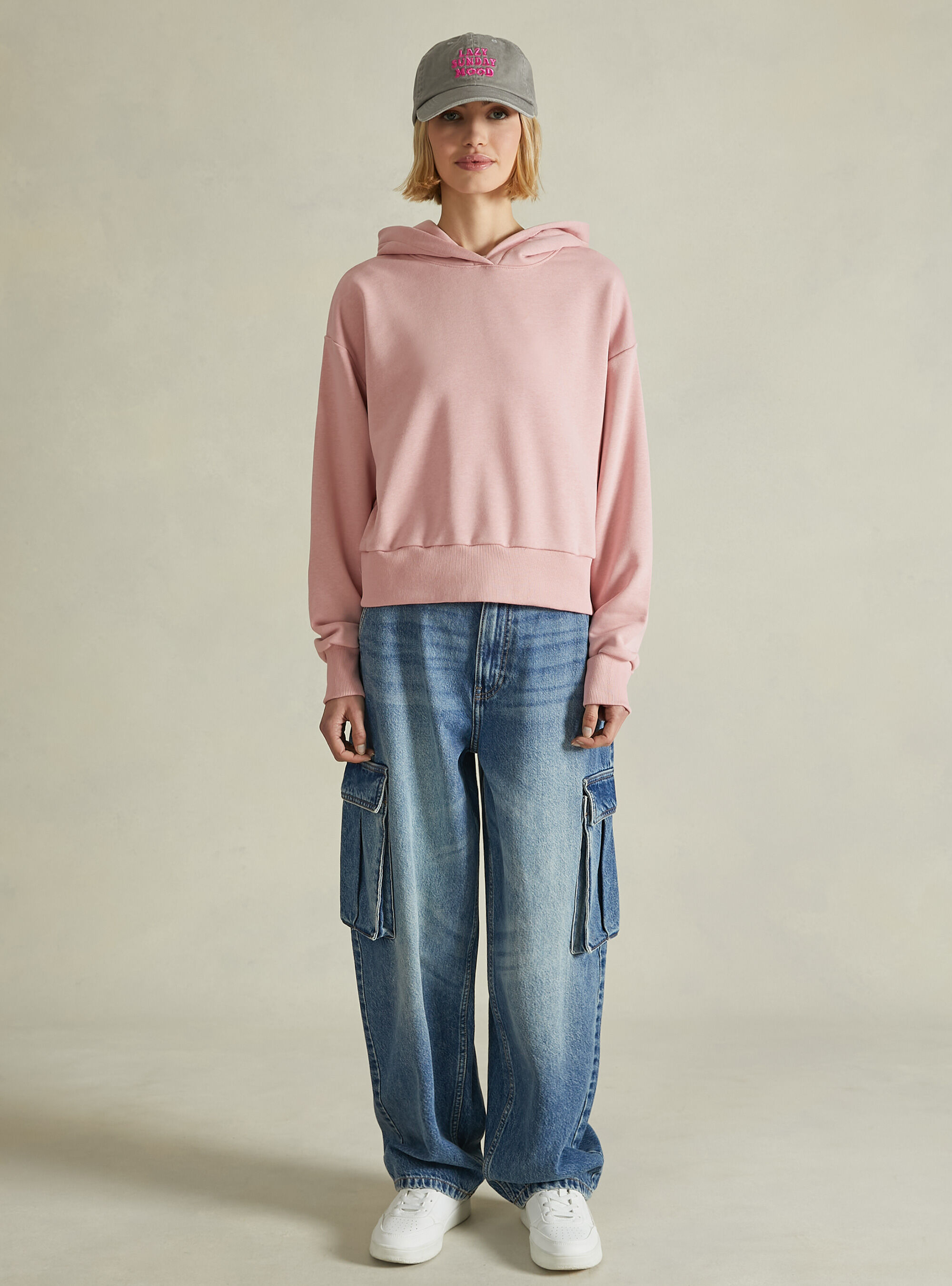 Boxy fit hooded sweatshirt, PK2 PINK MEDIUM