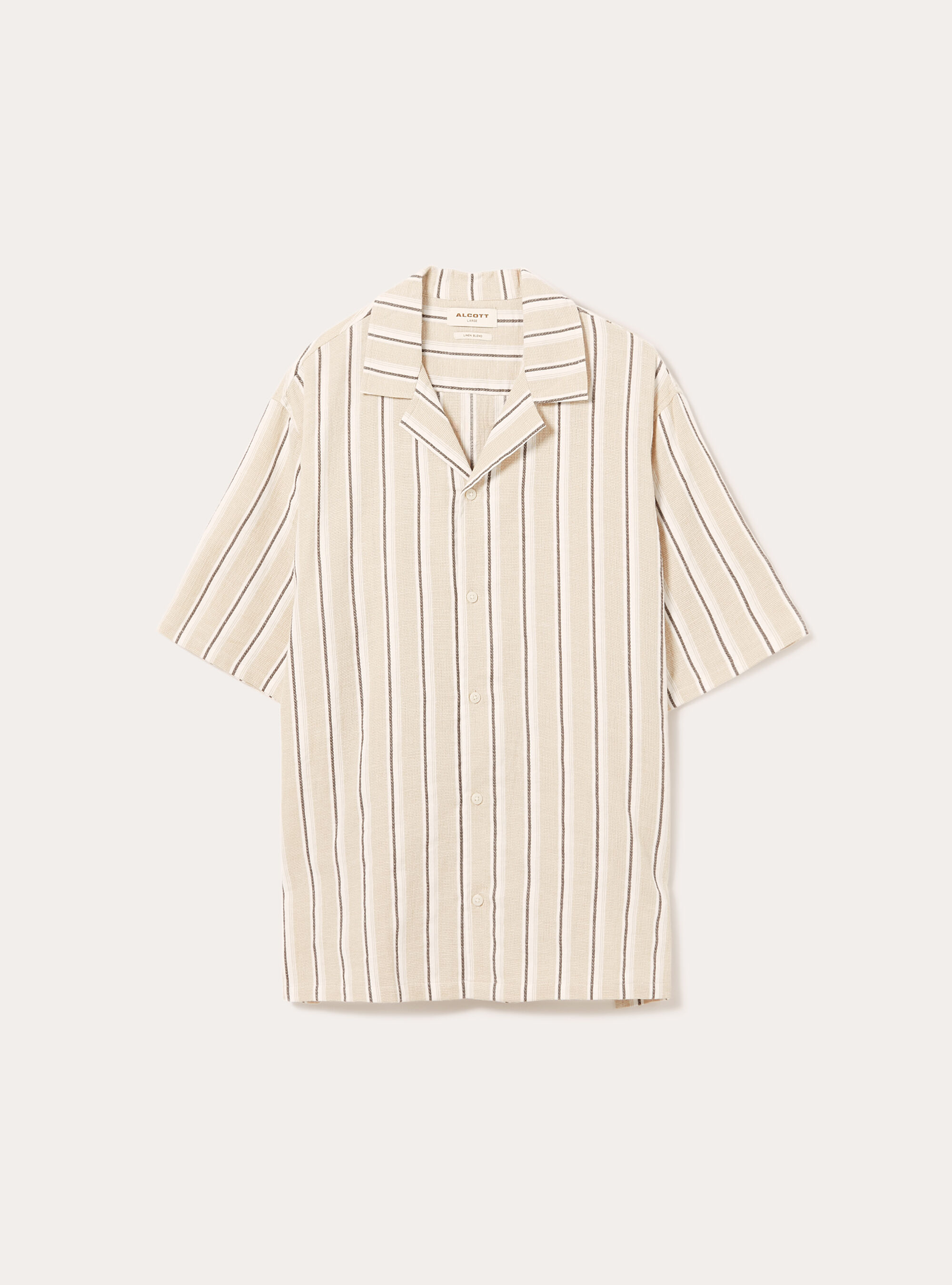 Short-sleeved striped linen shirt, BG2 BEIGE MEDIUM