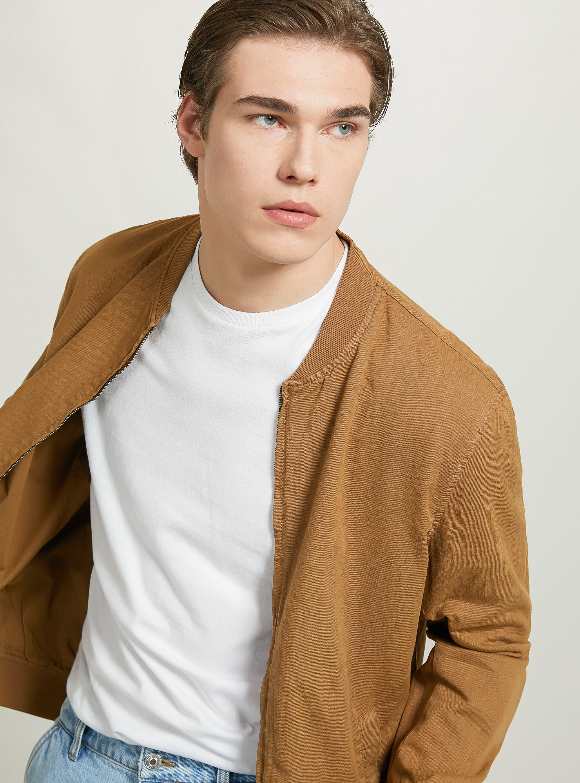 Linen bomber jacket, C5621 TOBACCO