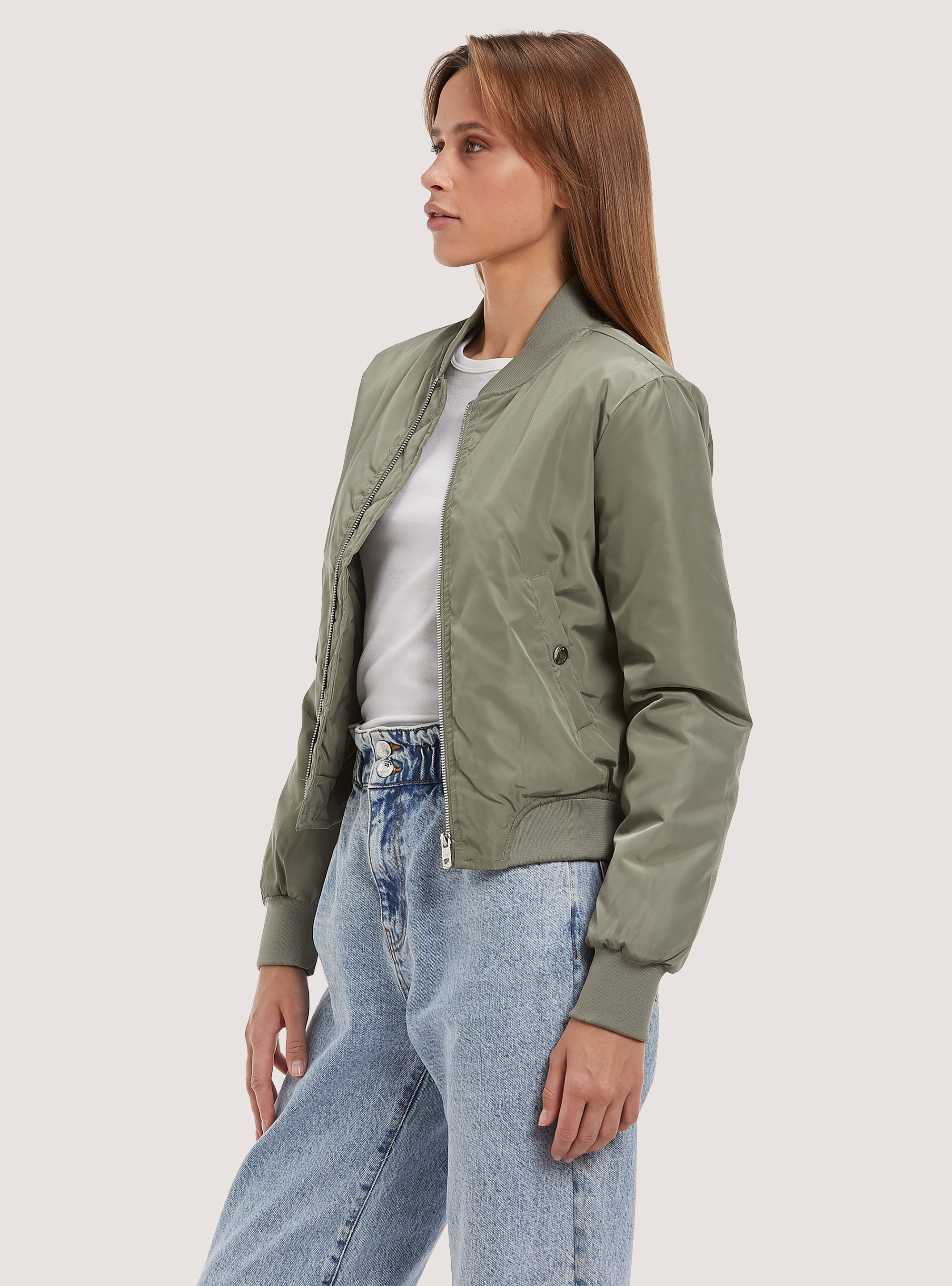 Cropped bomber jacket with recycled padding