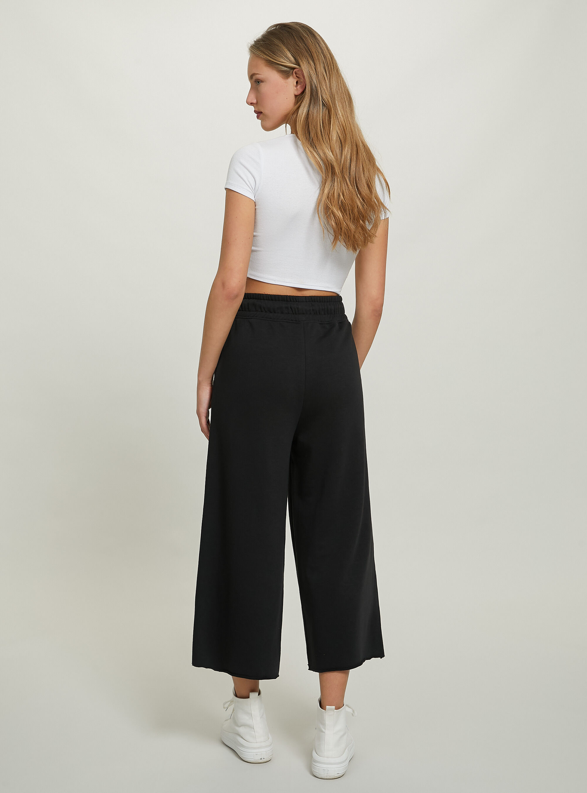 Cropped fleece leggings with elasticated waistband, BK1 BLACK