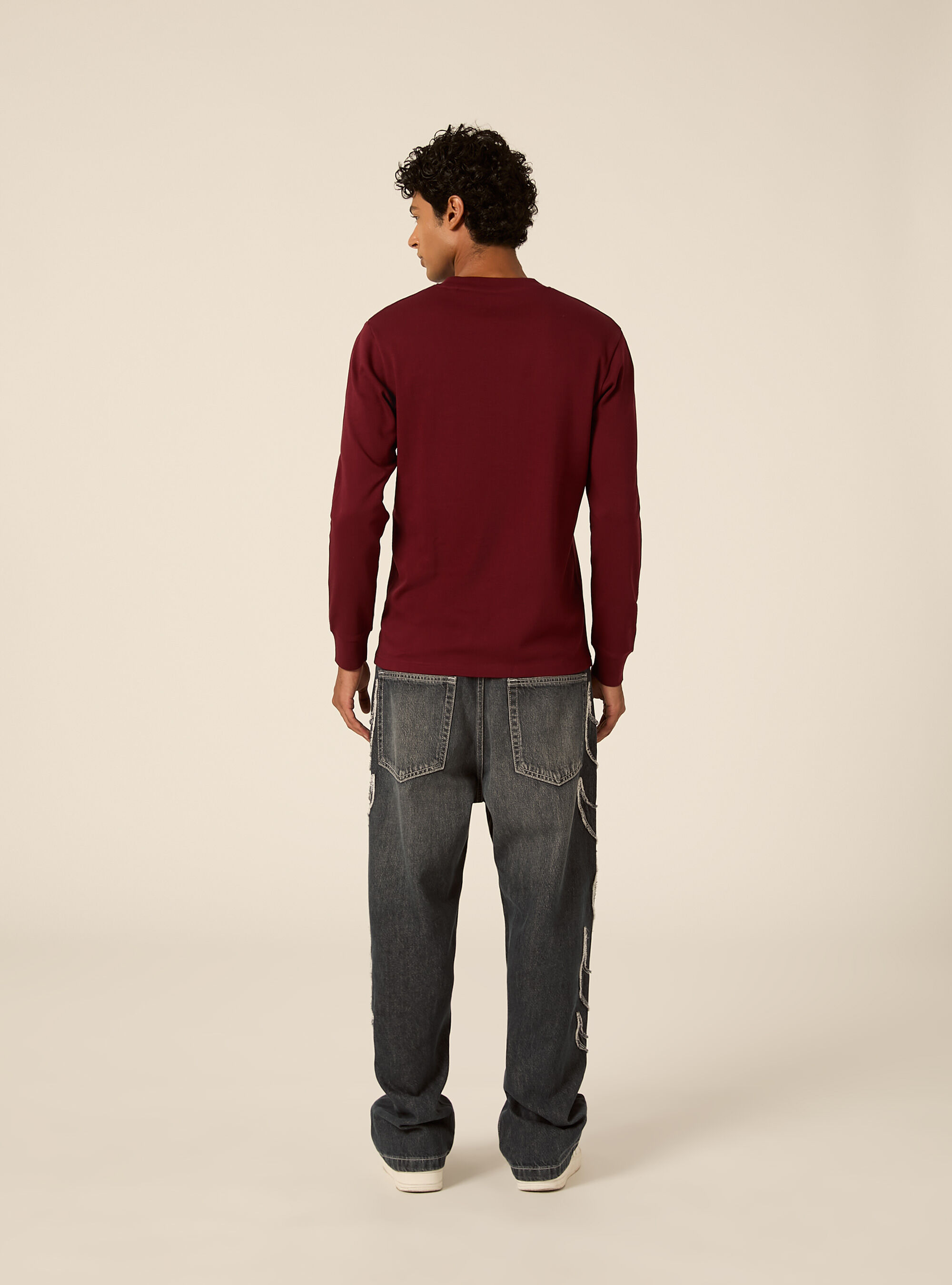 Maglia girocollo maniche lunghe interlock, BORDEAUX SCURO