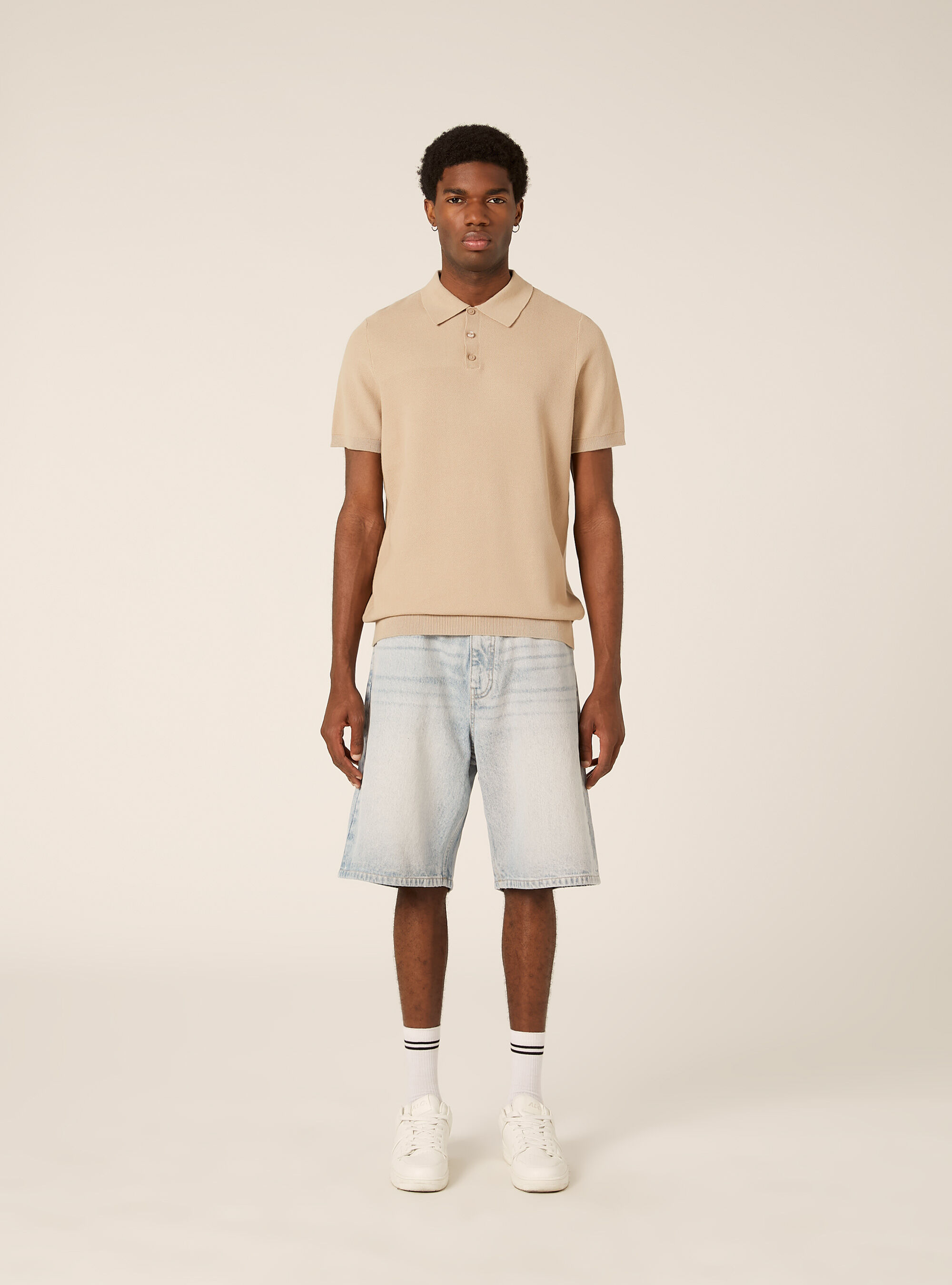 Cotton blend knitted polo shirt