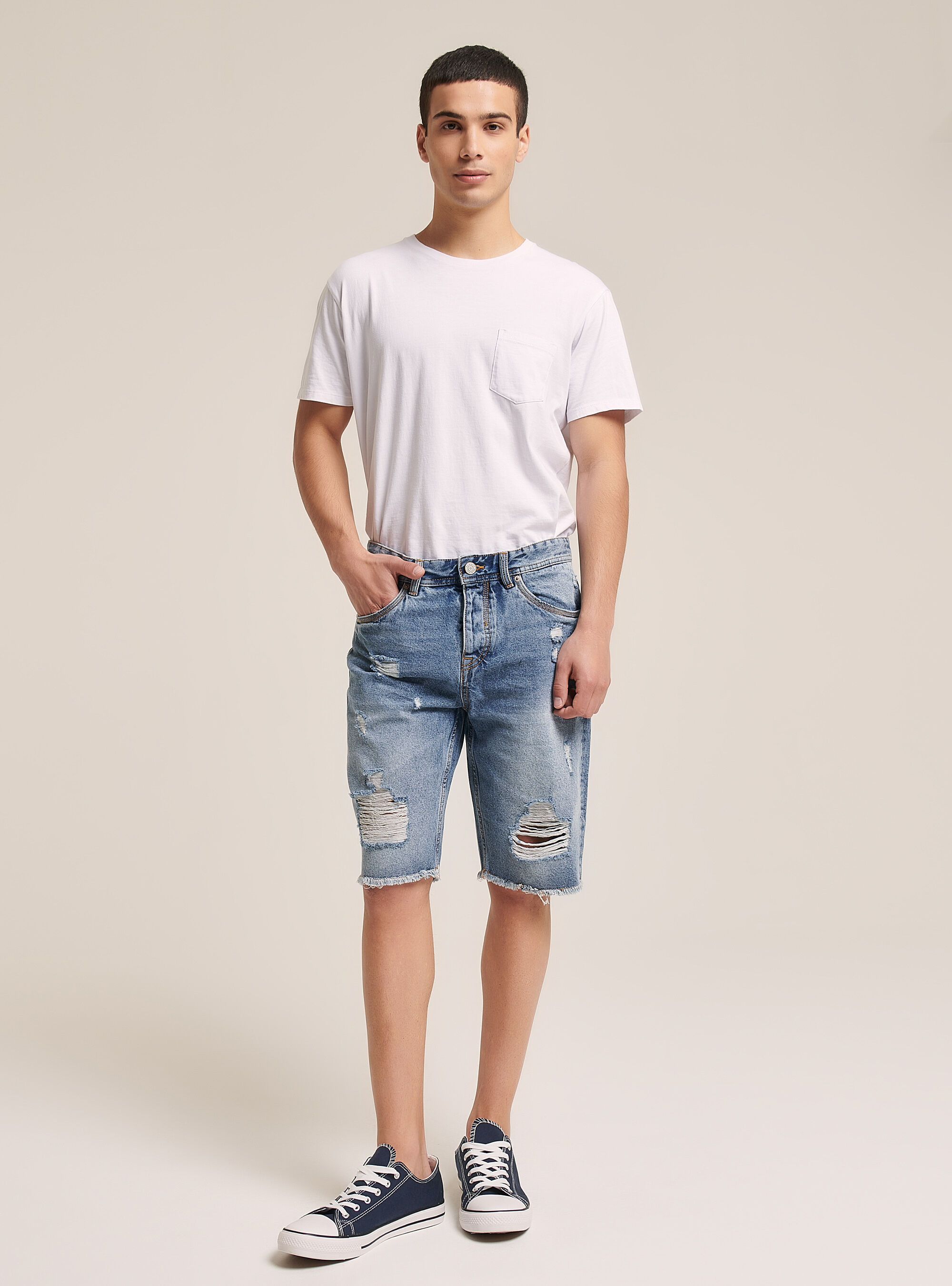 ripped jean bermuda shorts