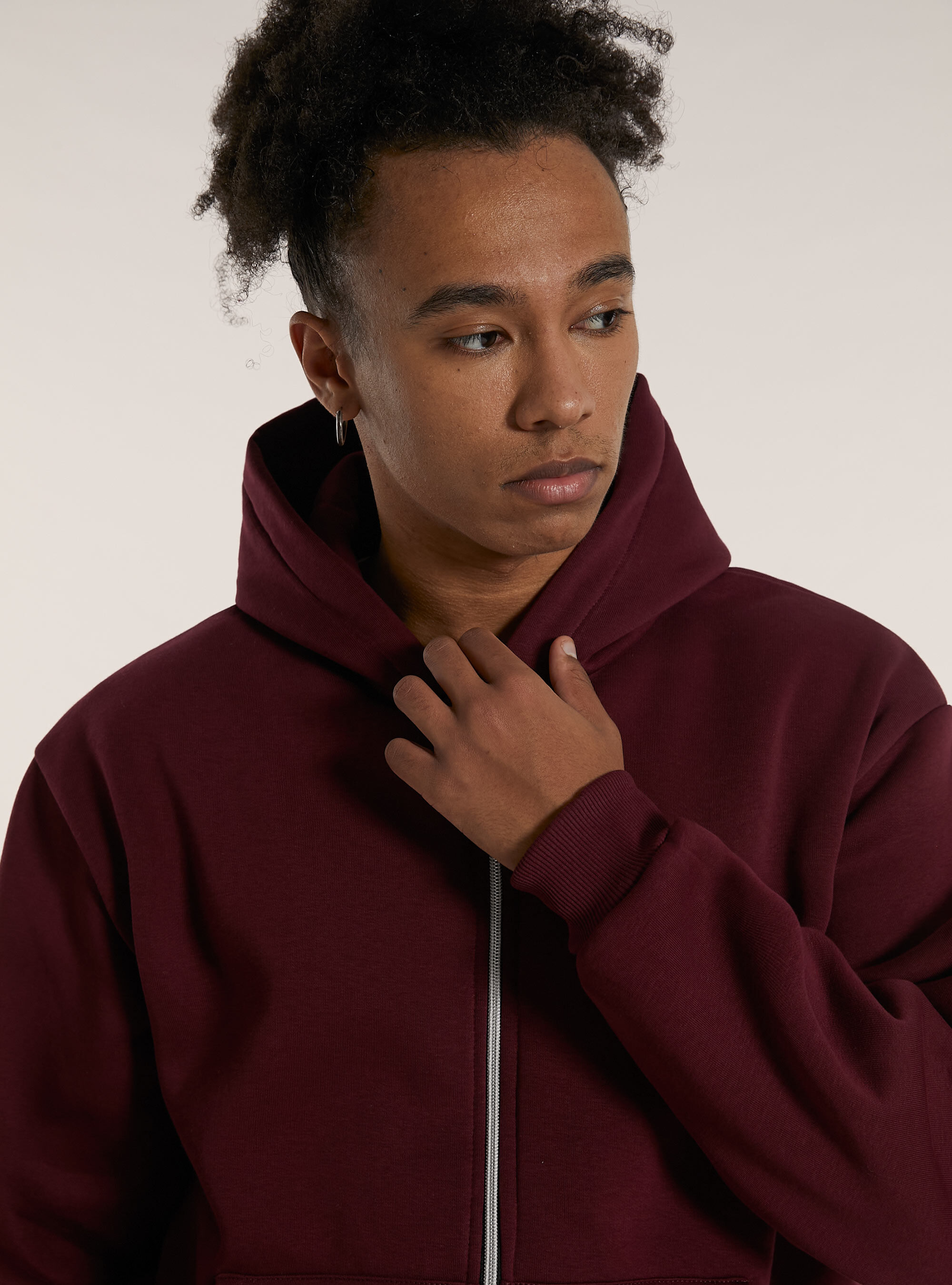 Sweatshirt with zip and boxy fit hood, BO1 BORDEAUX DARK