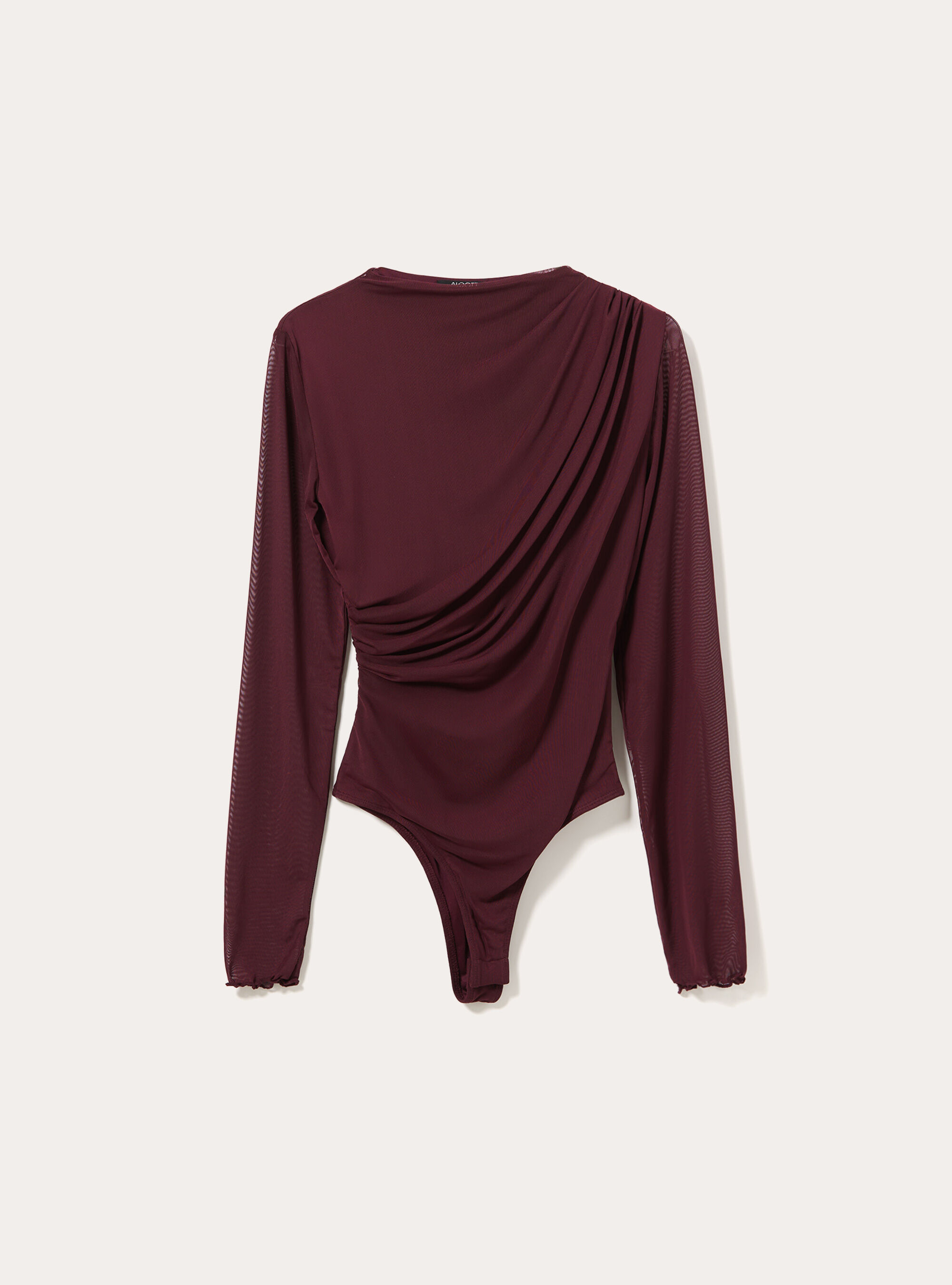 Body in tulle con arriccio, BO1 BORDEAUX DARK