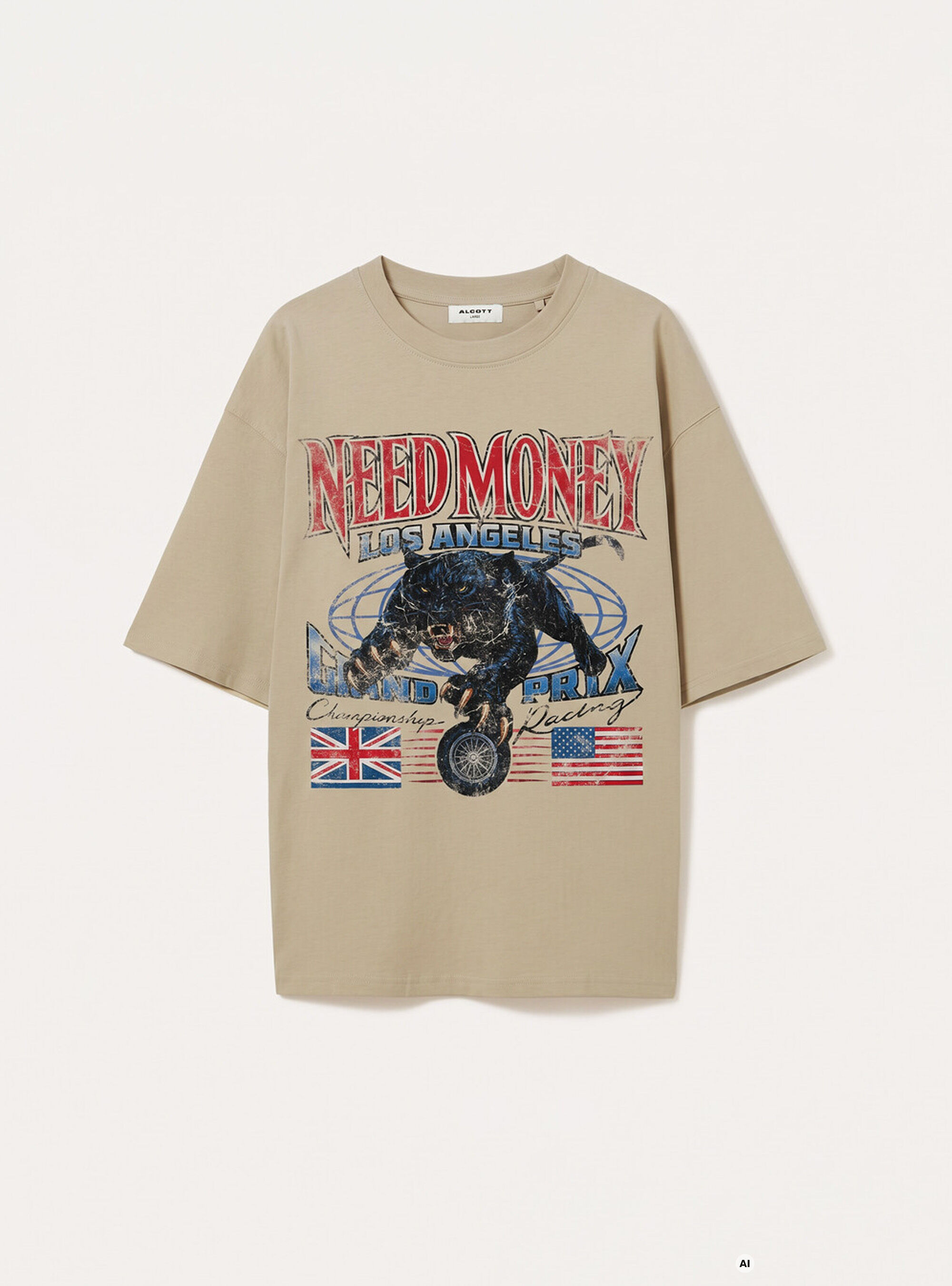 T-shirt  stampa need money los angeles, CR3 CREAM LIGHT