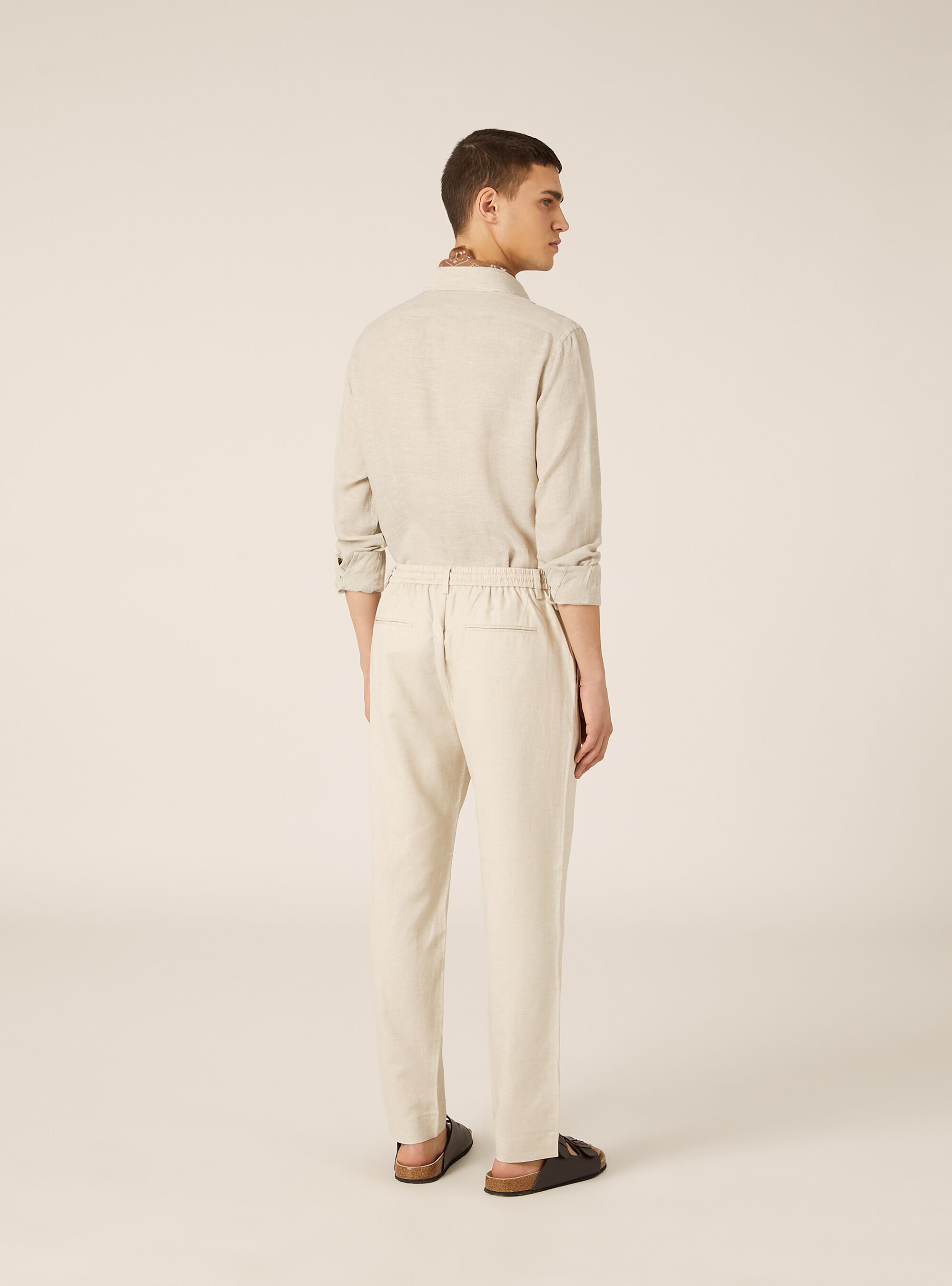 Pantaloni misto lino con coulisse interna, MBG3 BEIGE MEL LIGHT