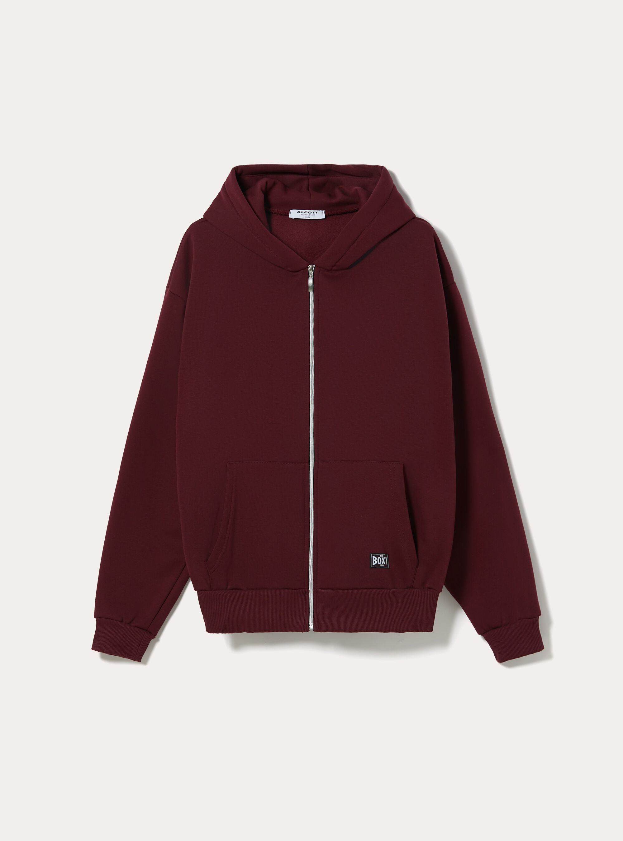 Sweatshirt with zip and boxy fit hood, BO1 BORDEAUX DARK