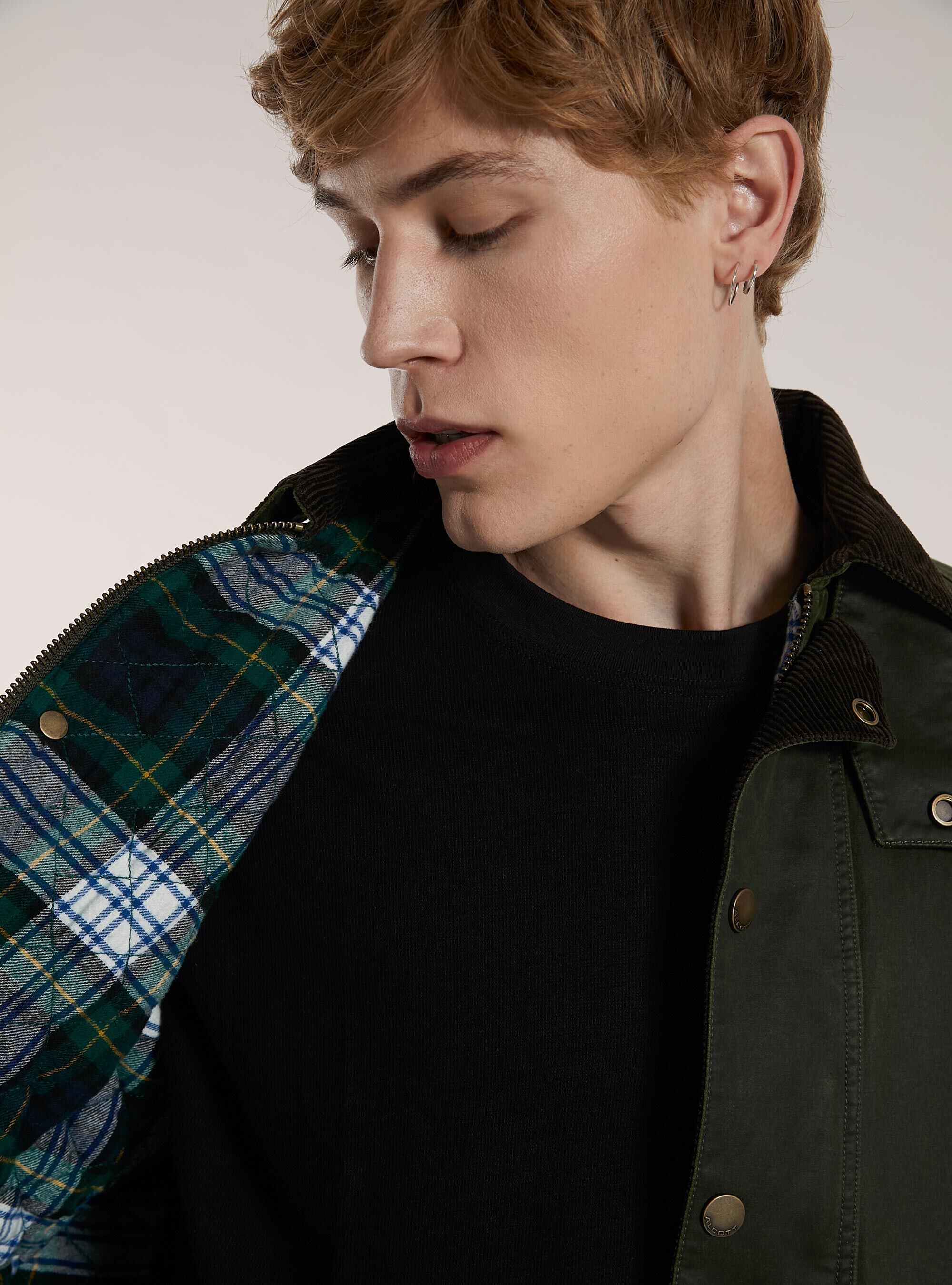 Veste cir&eacute;e en coton avec col en velours, KY1 KAKY DARK