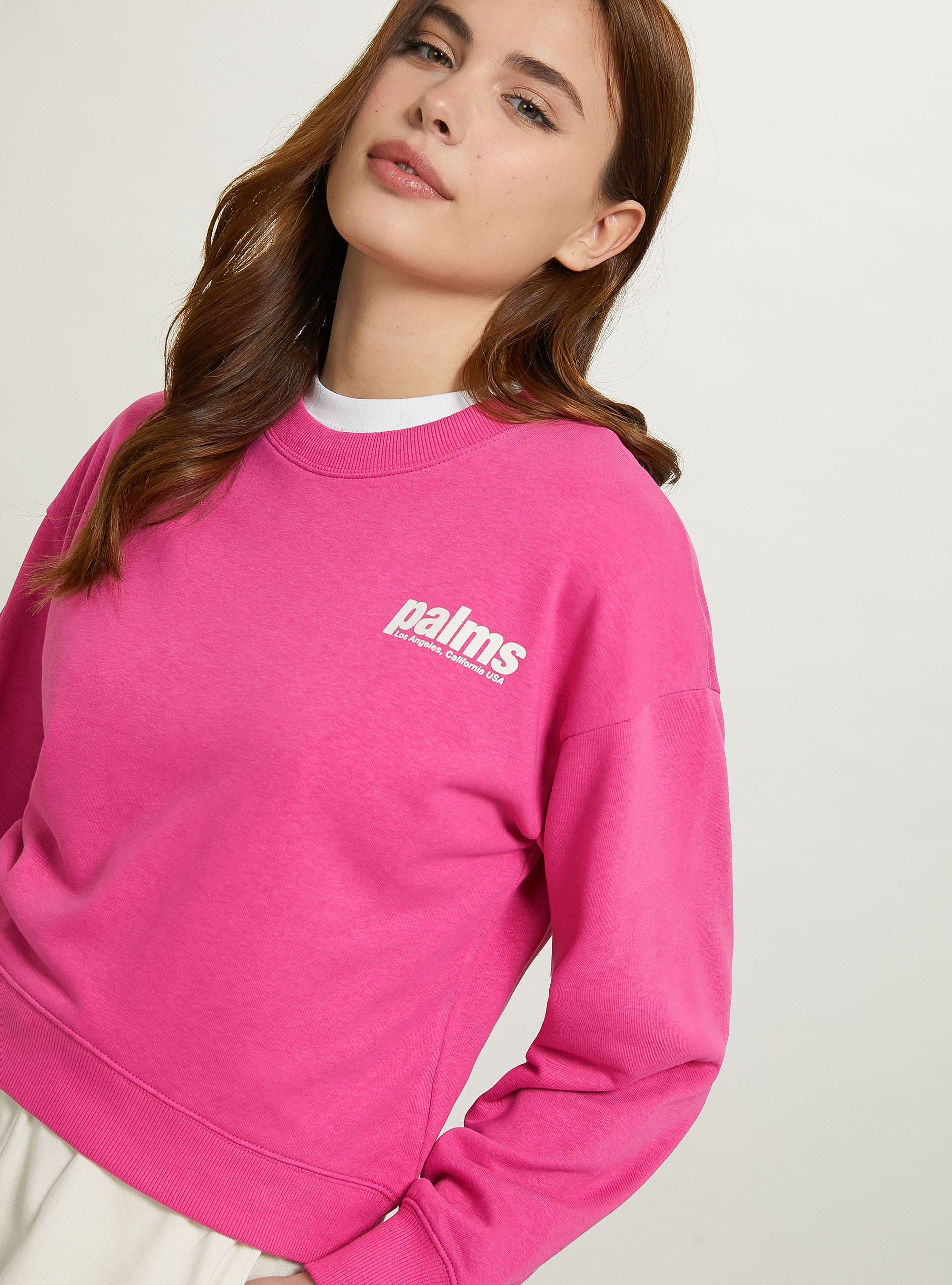 Cropped sweatshirt with lettering print, FX2 FUXIA MEDIUM