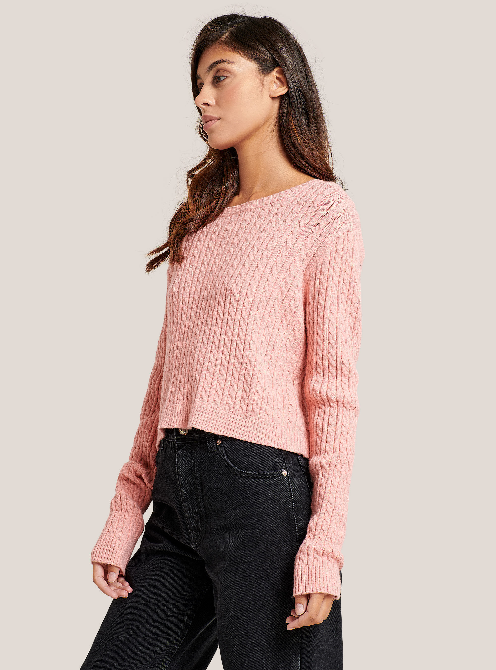 Pullover cropped con trecce soft touch, ROSA