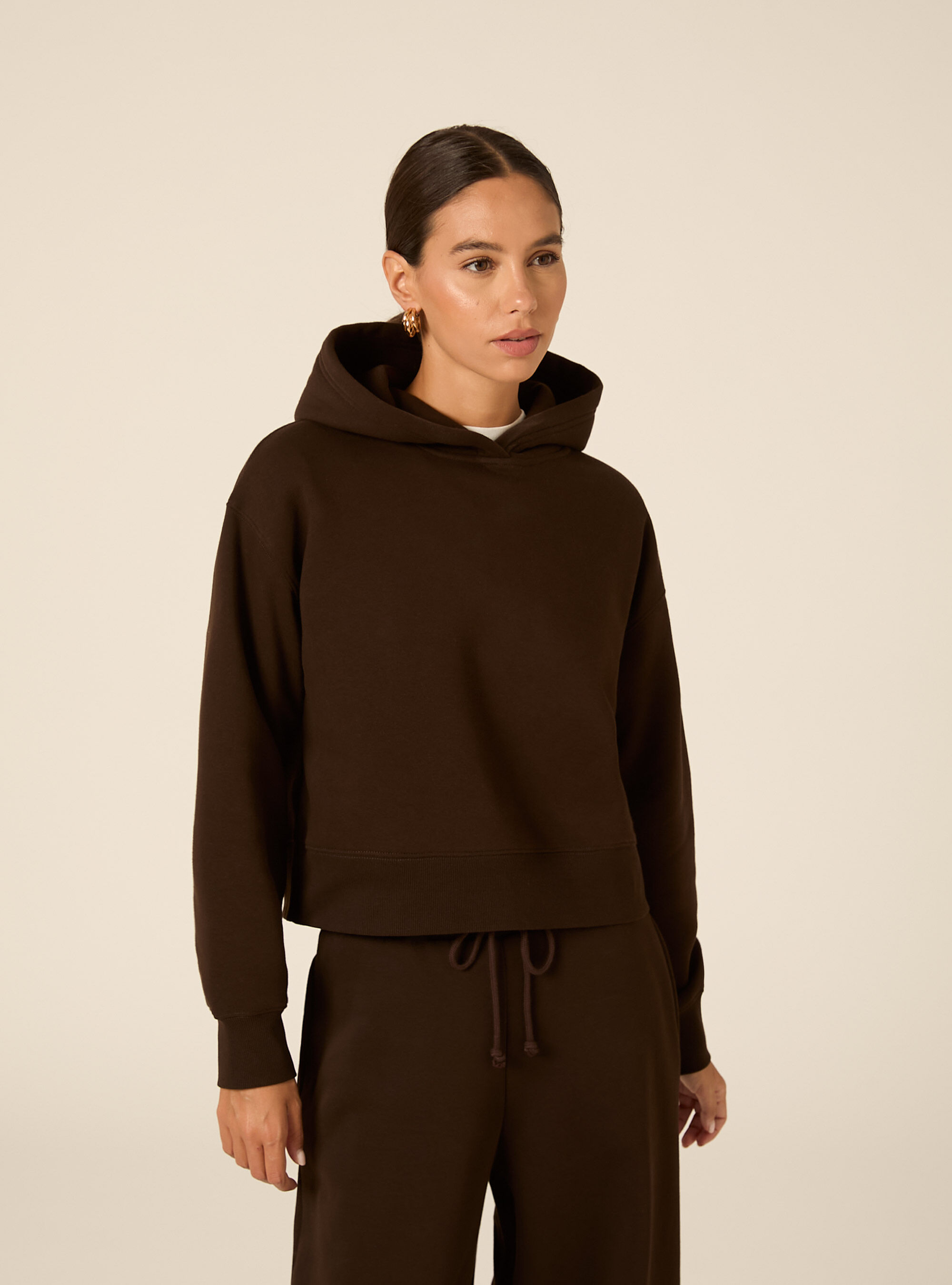 Felpa boxy con cappuccio, BR1 BROWN DARK