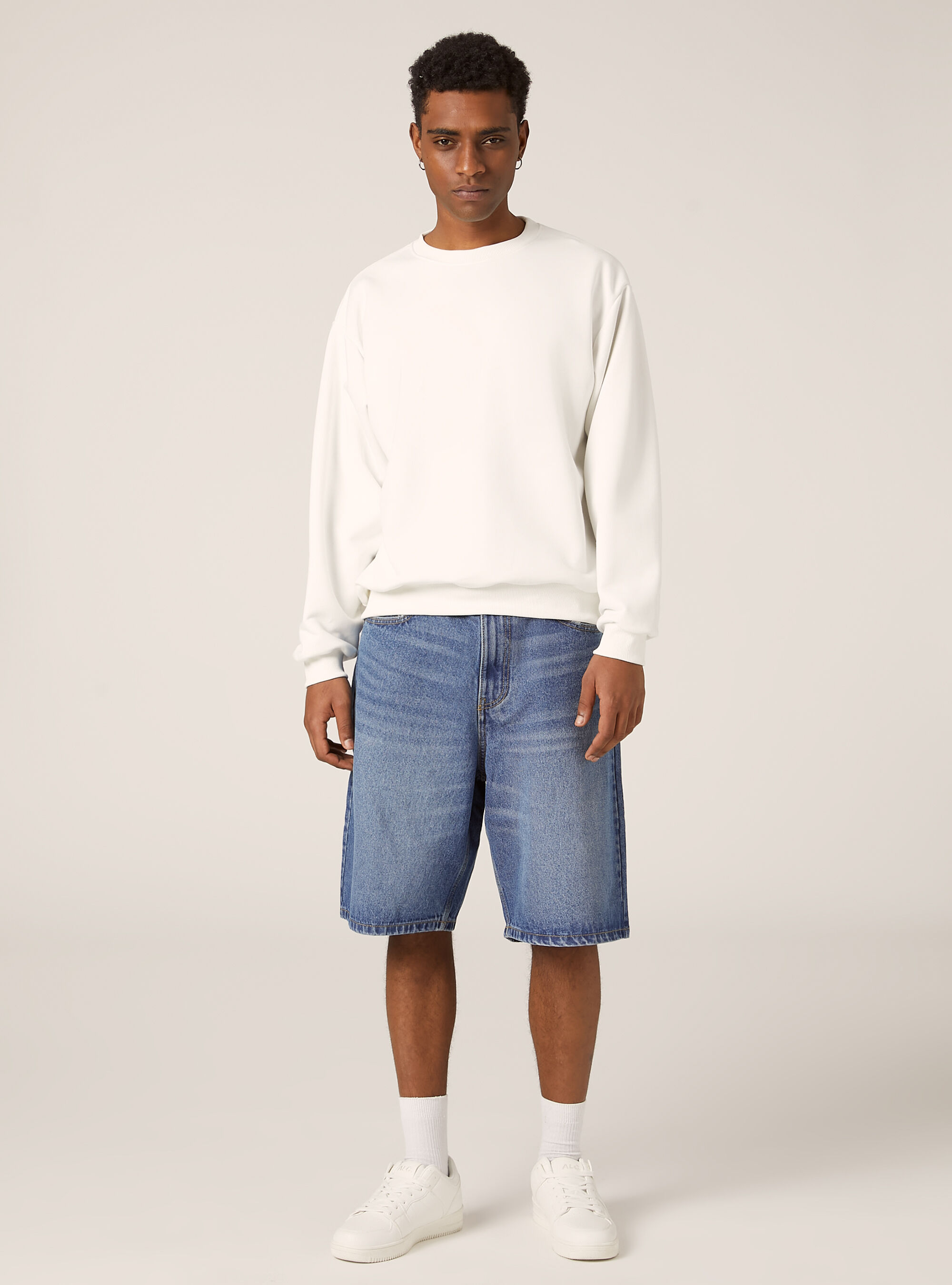 Sudadera de cuello redondo boxy fit, WH2 WHITE