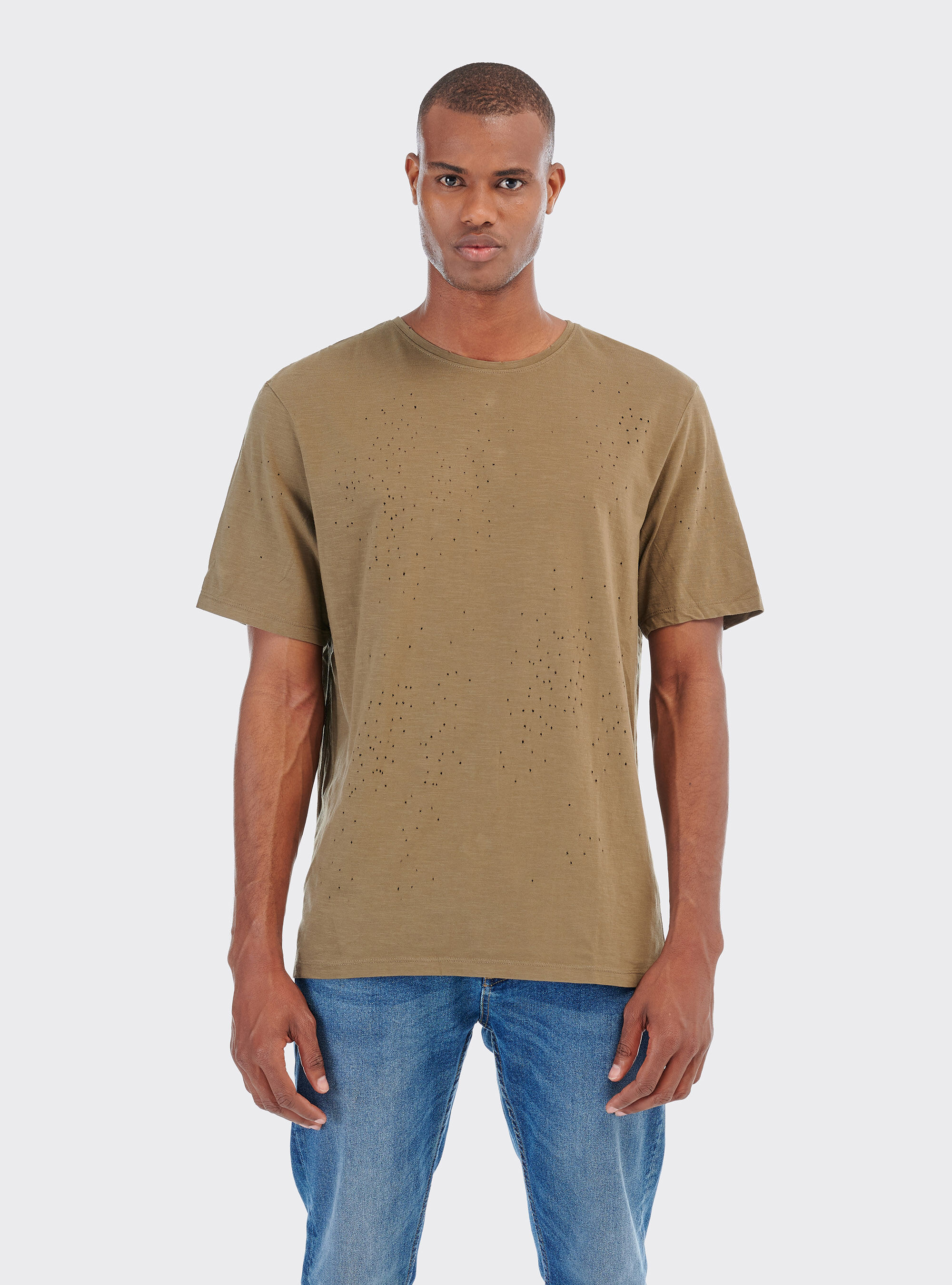 Plain t-shirt with holes, C5597 KAKY