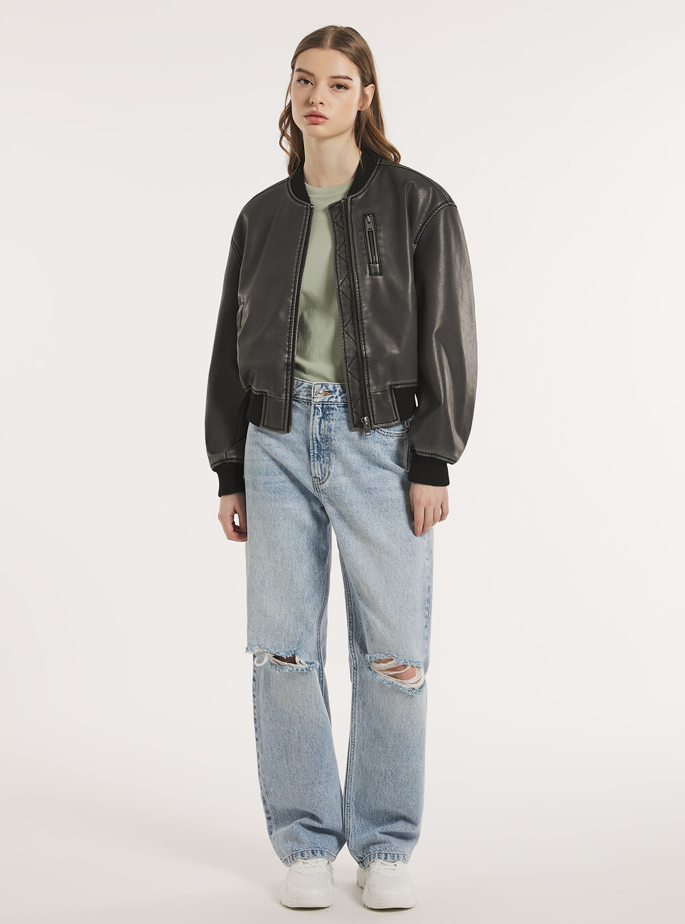 Blouson bombardier effet cuir porté Alcott Manteaux et Vestes