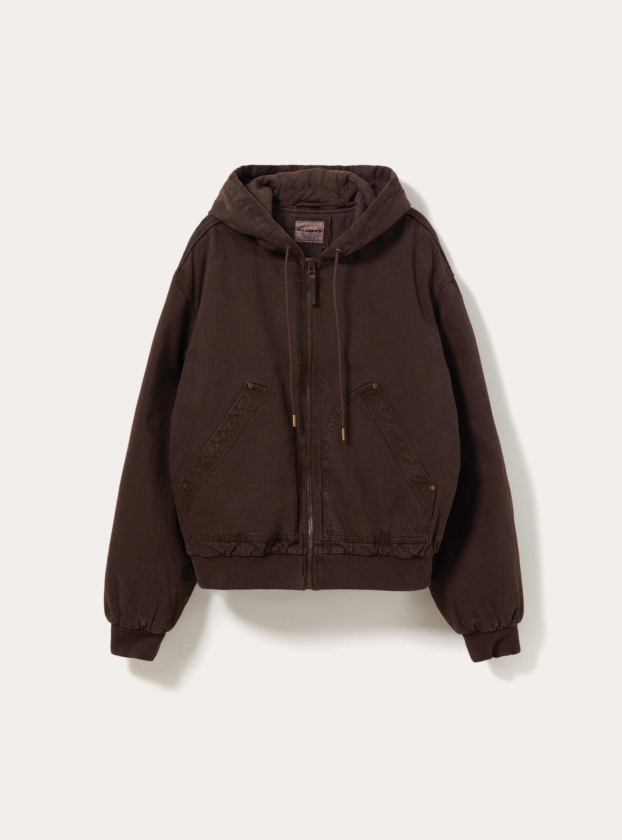 Giacca imbottita con cappuccio in canvas, BR1 BROWN DARK