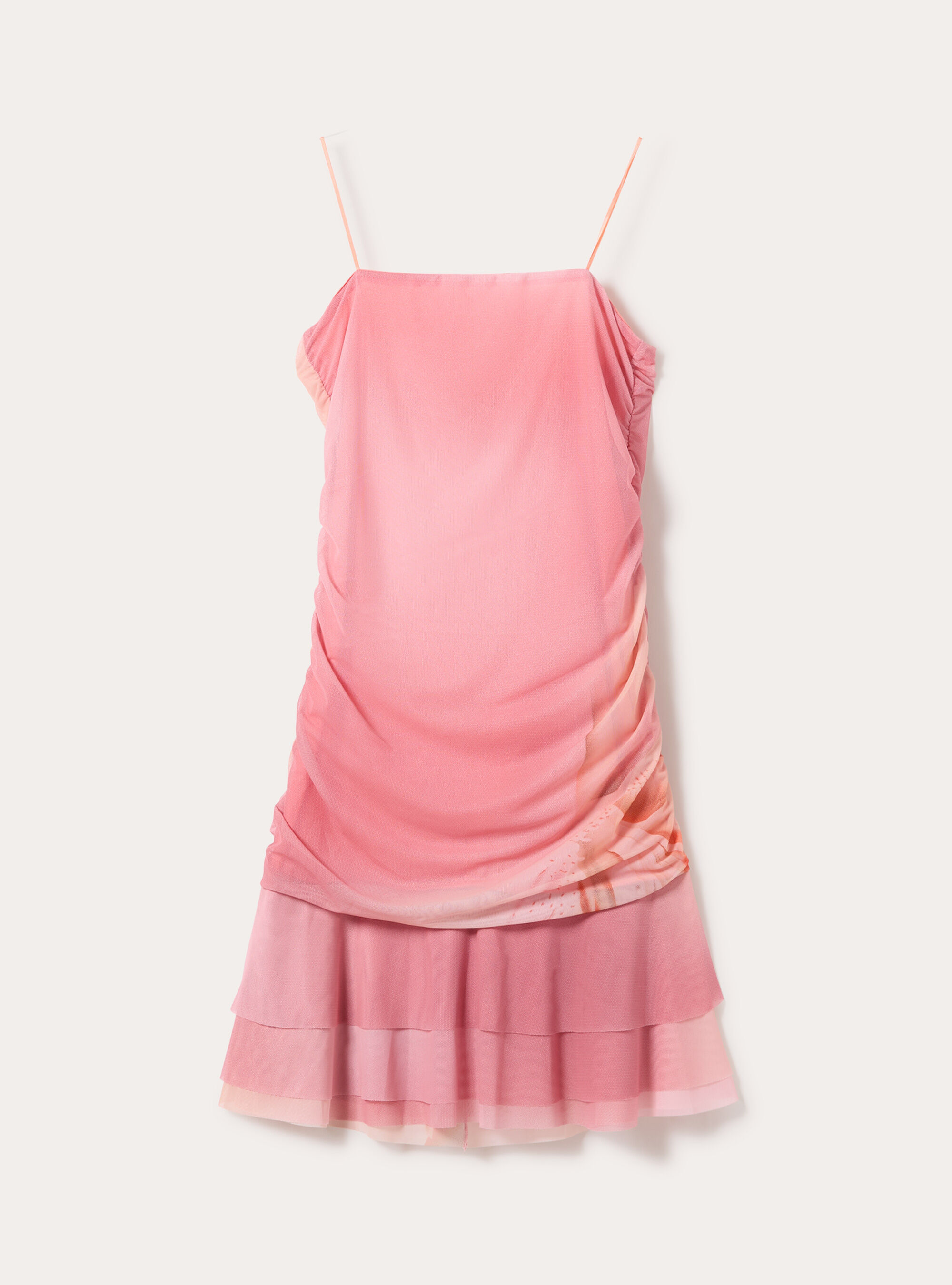 Tr&auml;gerloses Minikleid aus drapiertem T&uuml;ll mit Volants, PK2 PINK MEDIUM
