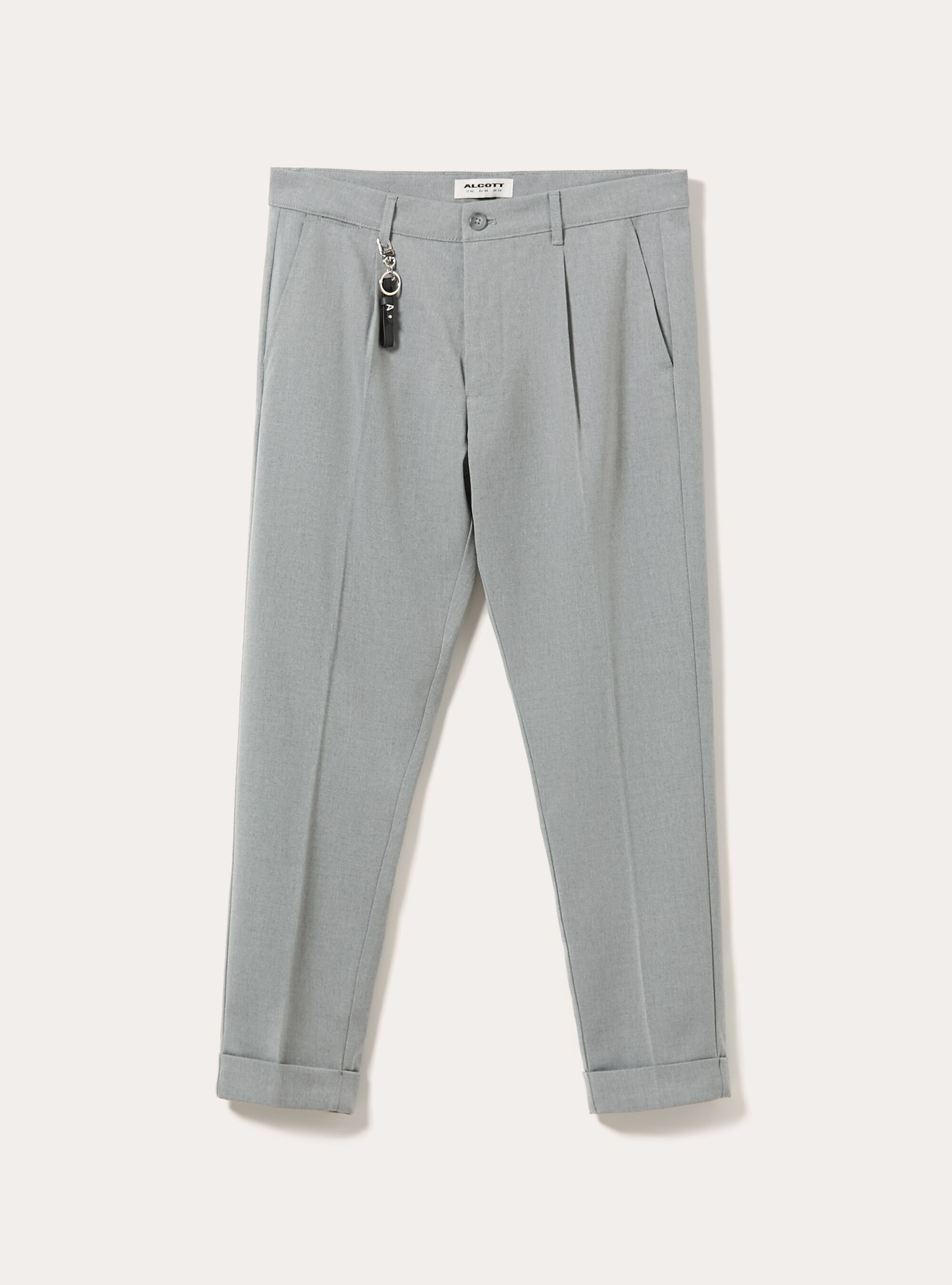 Stoffhose mit bundfalten und anhanger detail, MGY3 GREY MEL LIGHT
