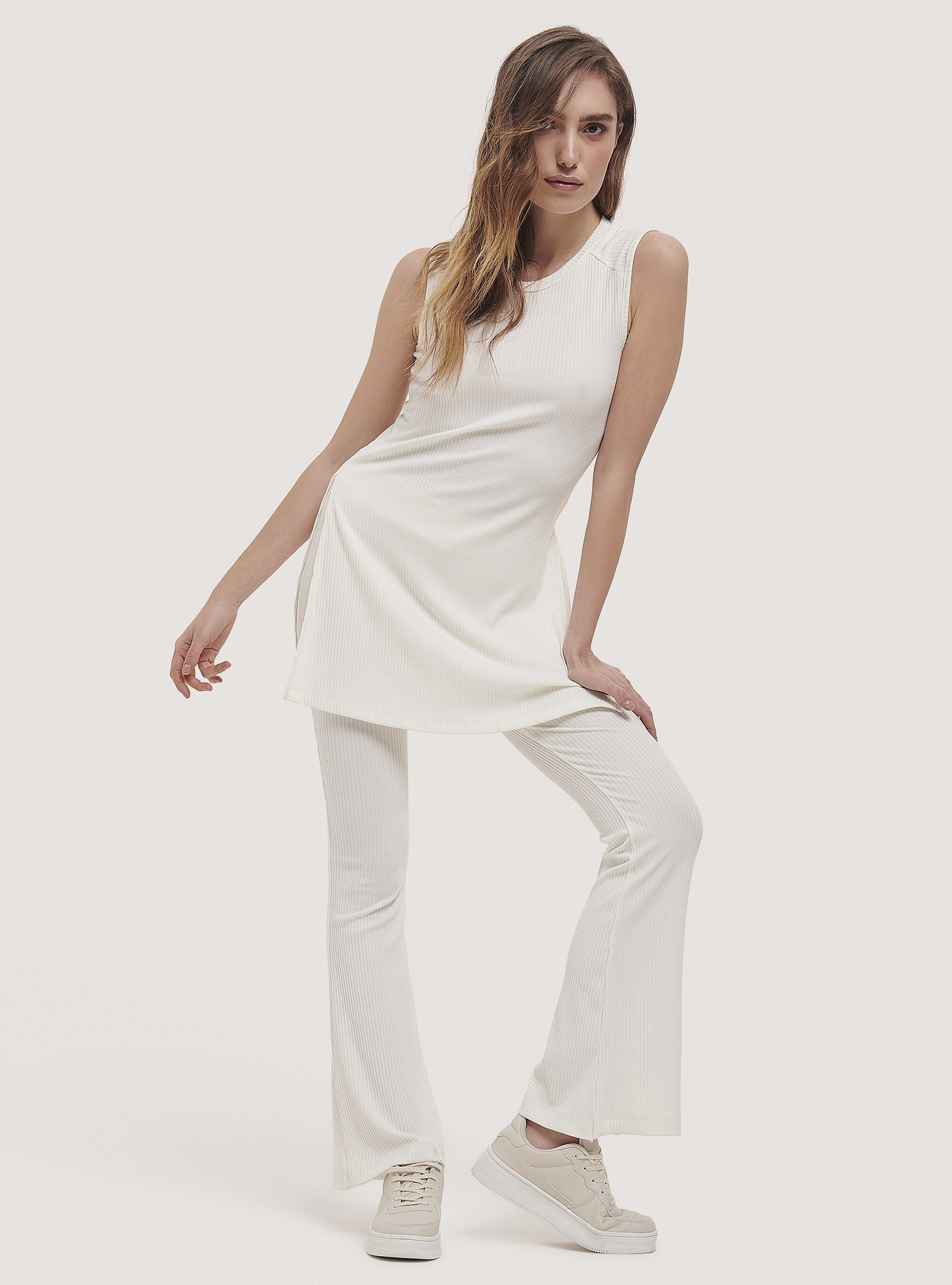 Long ribbed tank top, C0020 OFF WHITE