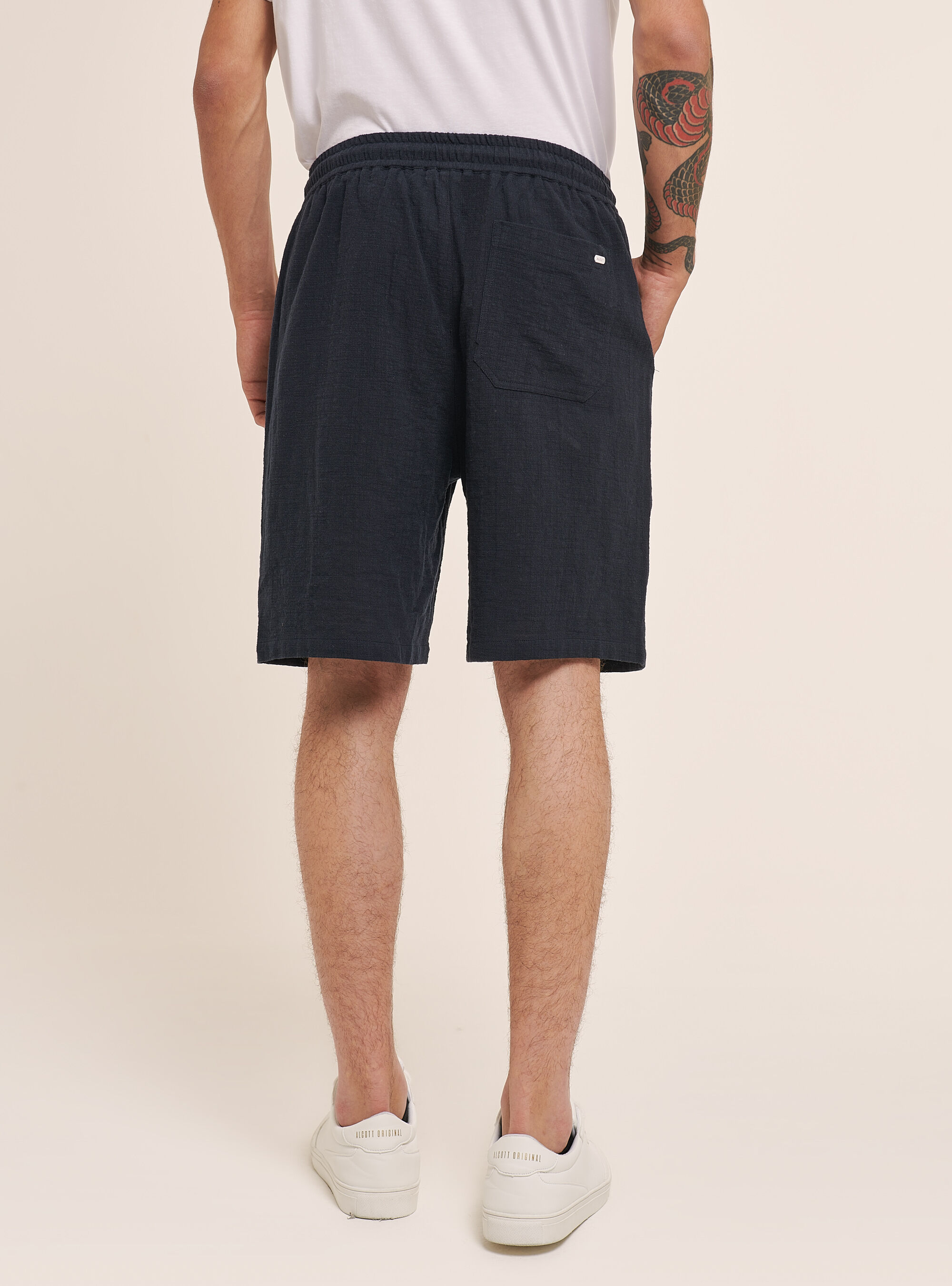 Bermuda in cotone con elastico in vita, BLU
