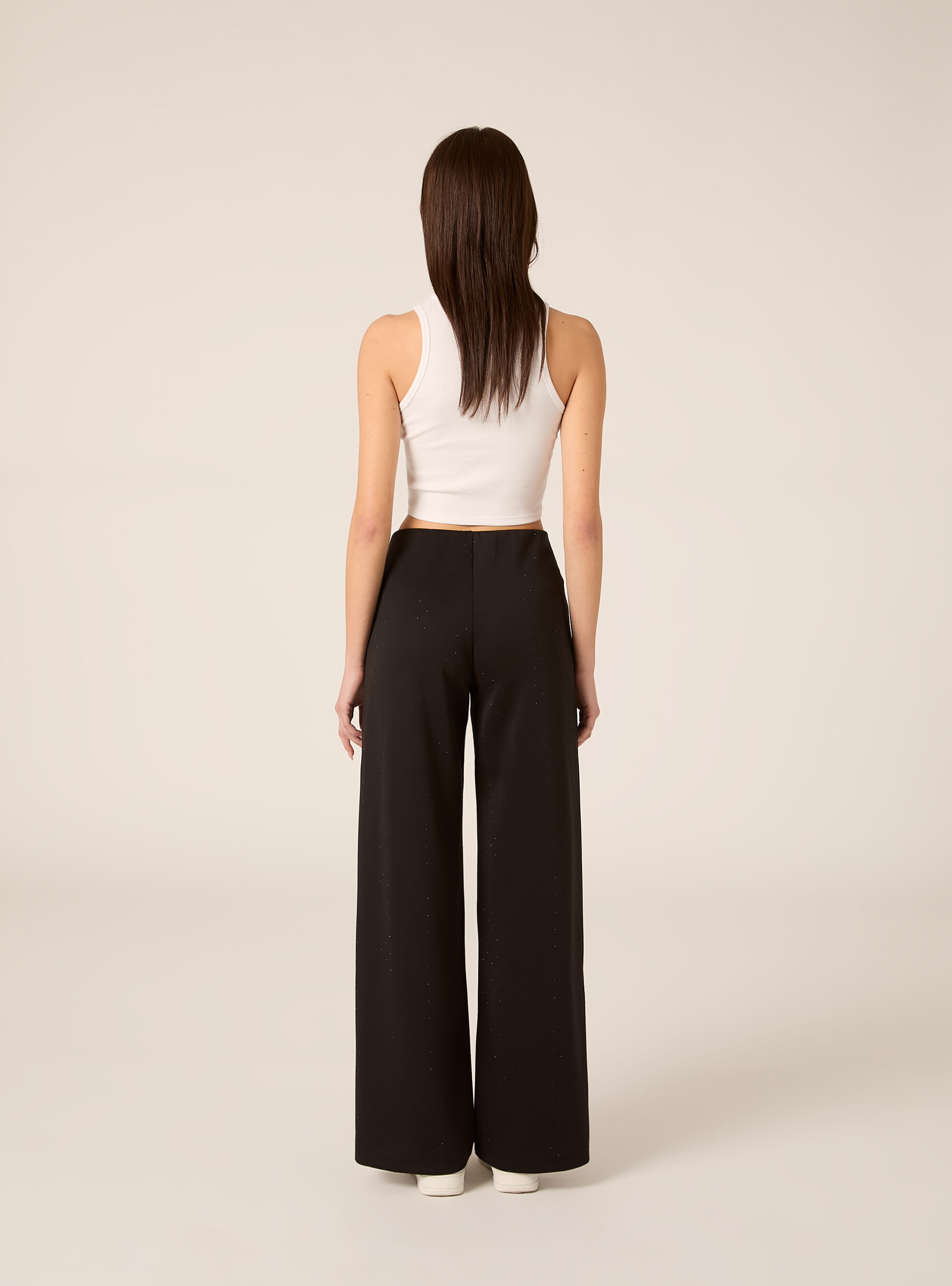 Pantaloni con nervatura in scuba con strass, BK1 BLACK