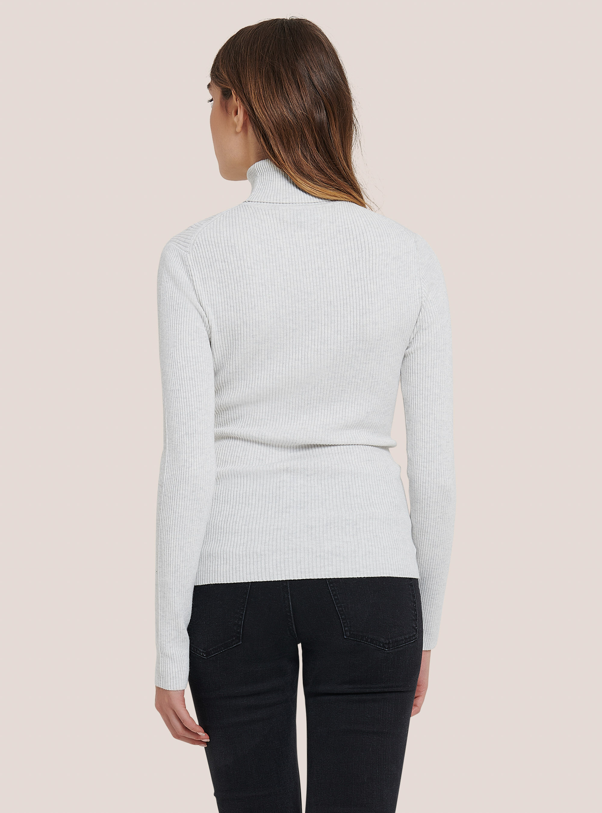 Ribbed turtleneck pullover, MGY3 GREY MEL LIGHT
