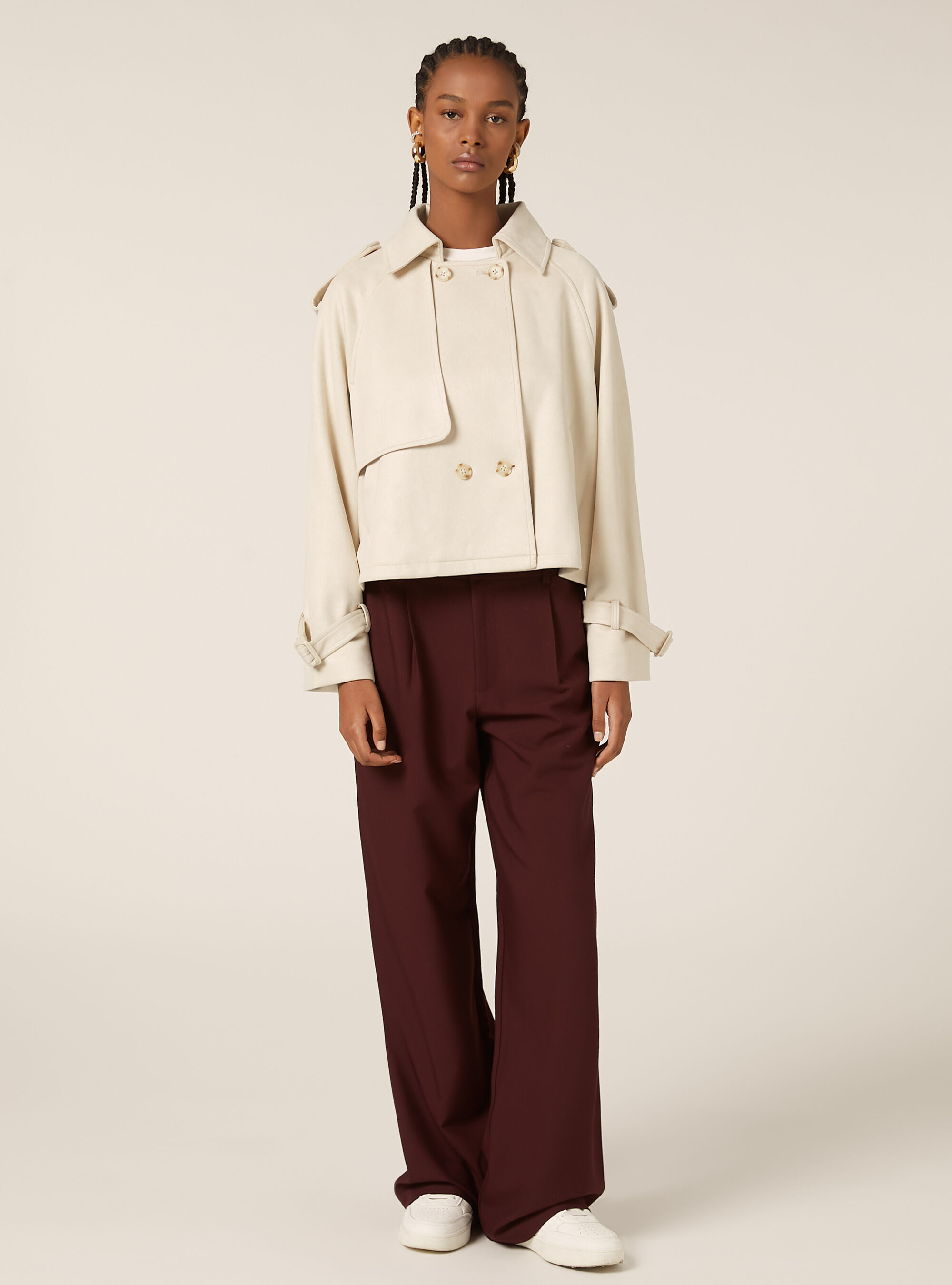Trench cropped effetto suede