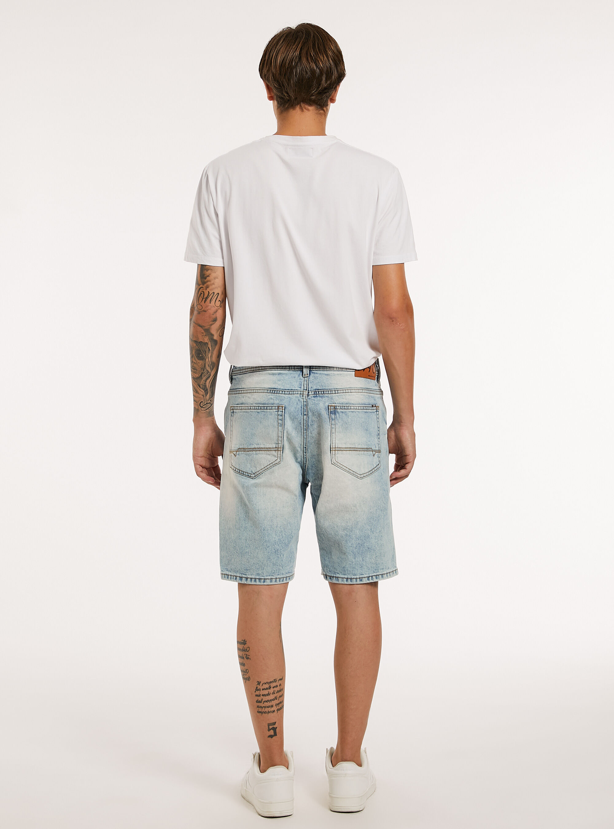 Stretch denim slim fit bermuda shorts with rips, D007 LIGHT AZURE