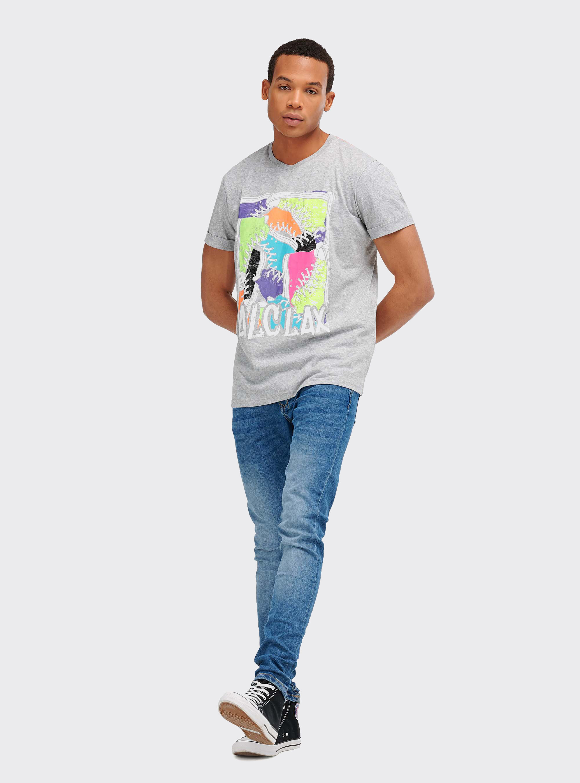 Maglietta con stampa graffiti, LIGHT GREY MELANGE