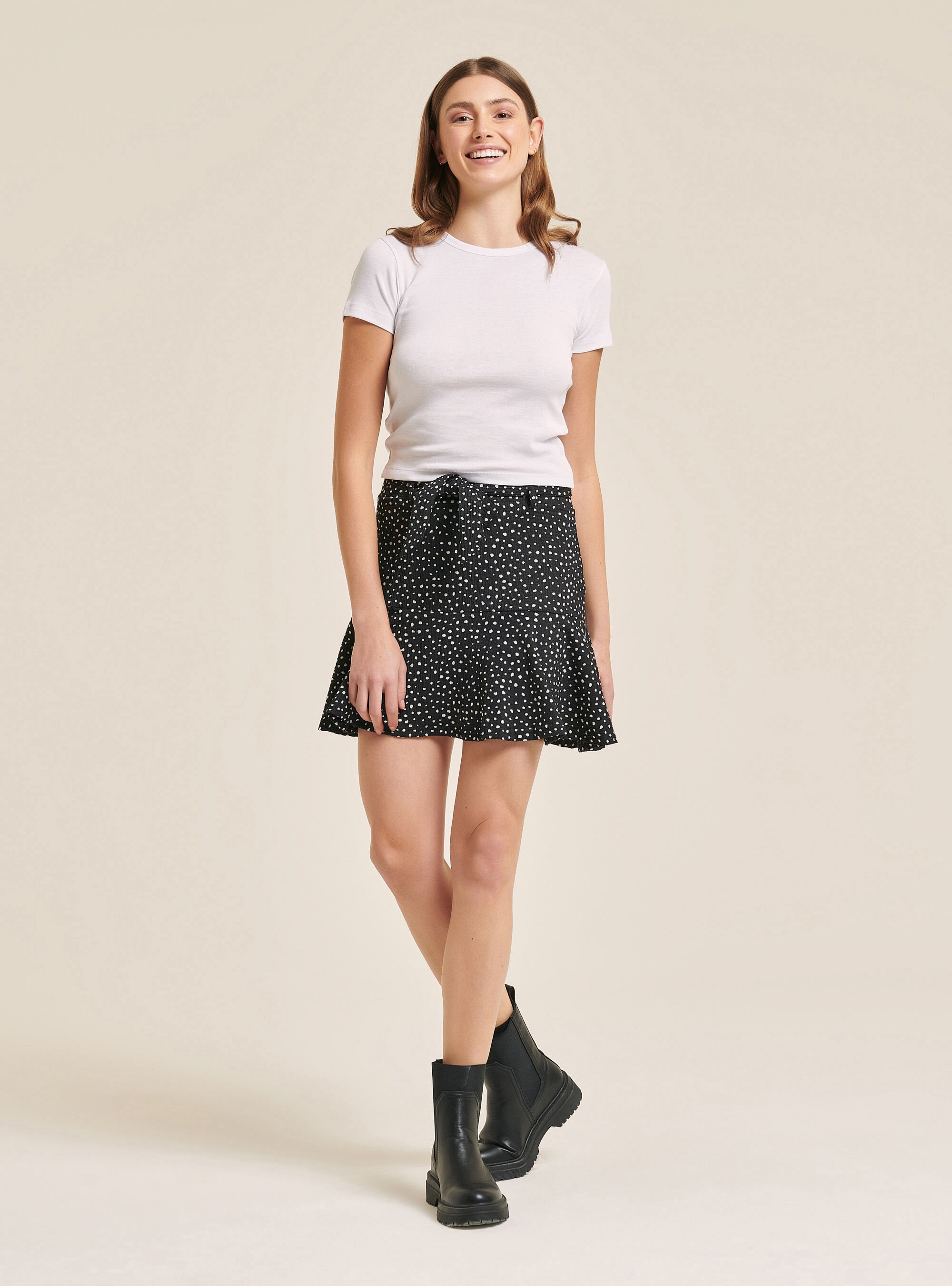 Maglietta crop a costine, BIANCO