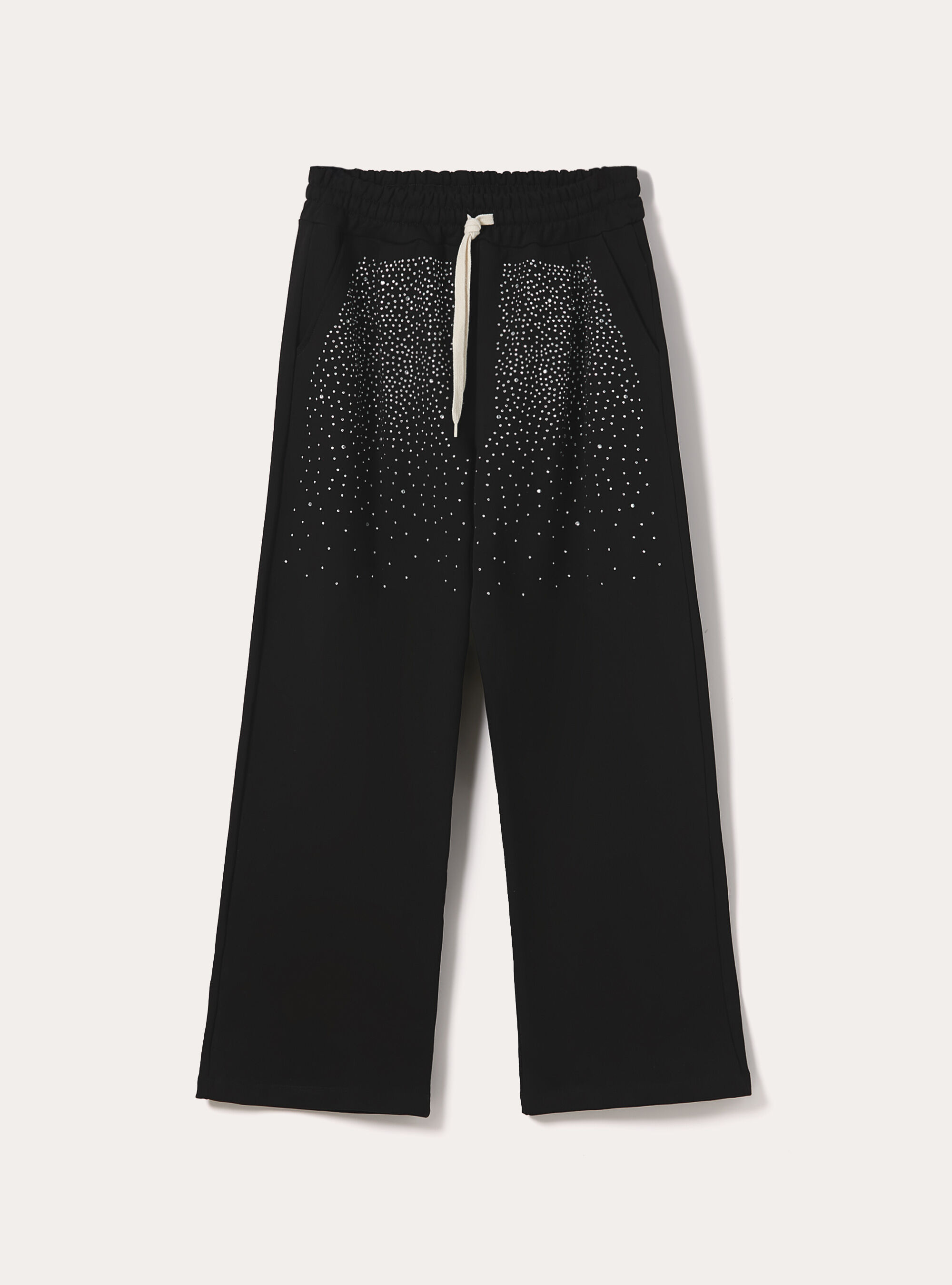 Jogger loose fit  in felpa con strass, BK1 BLACK