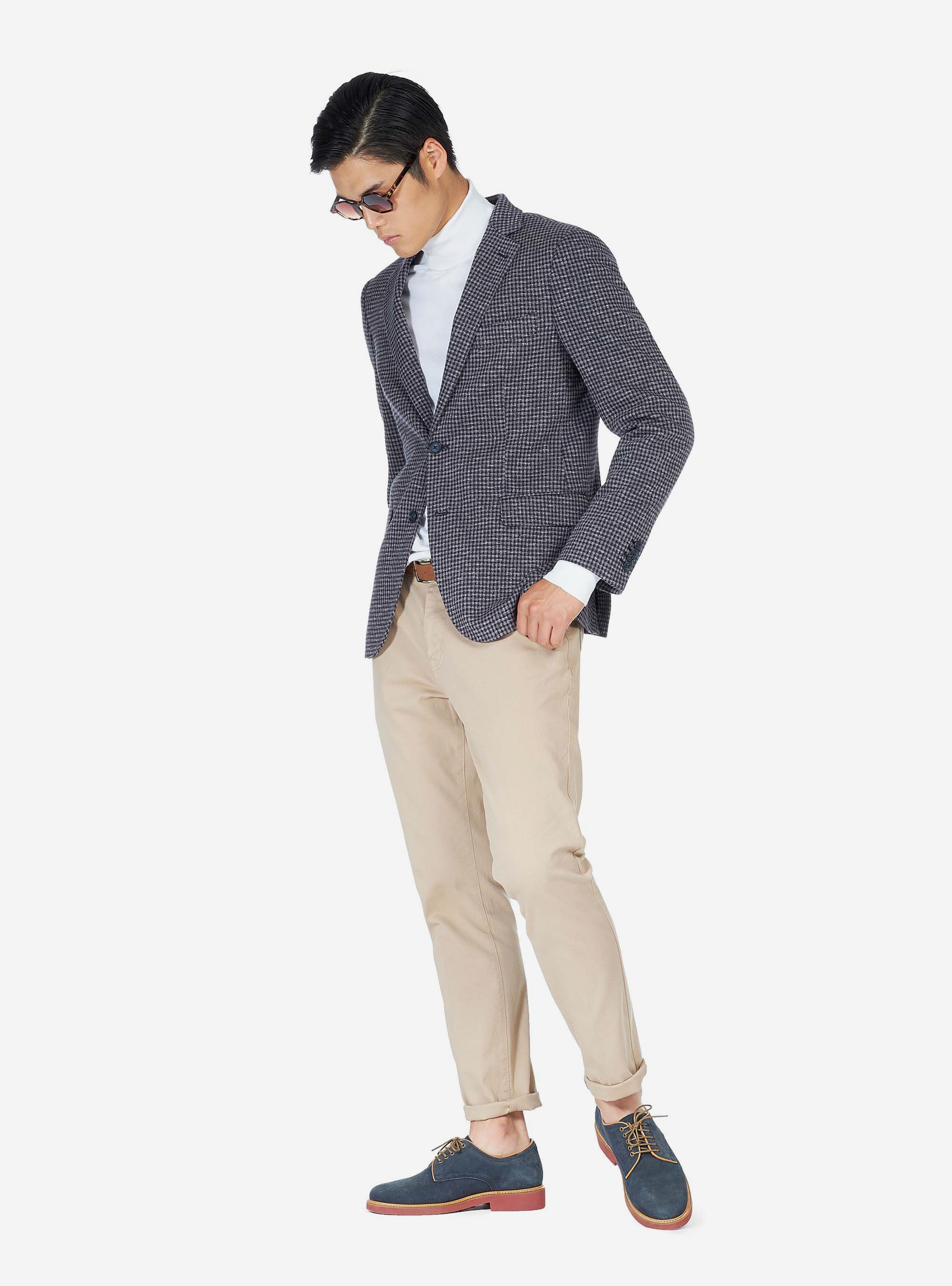 Veste simple &agrave; carreaux, C2254 BLUE