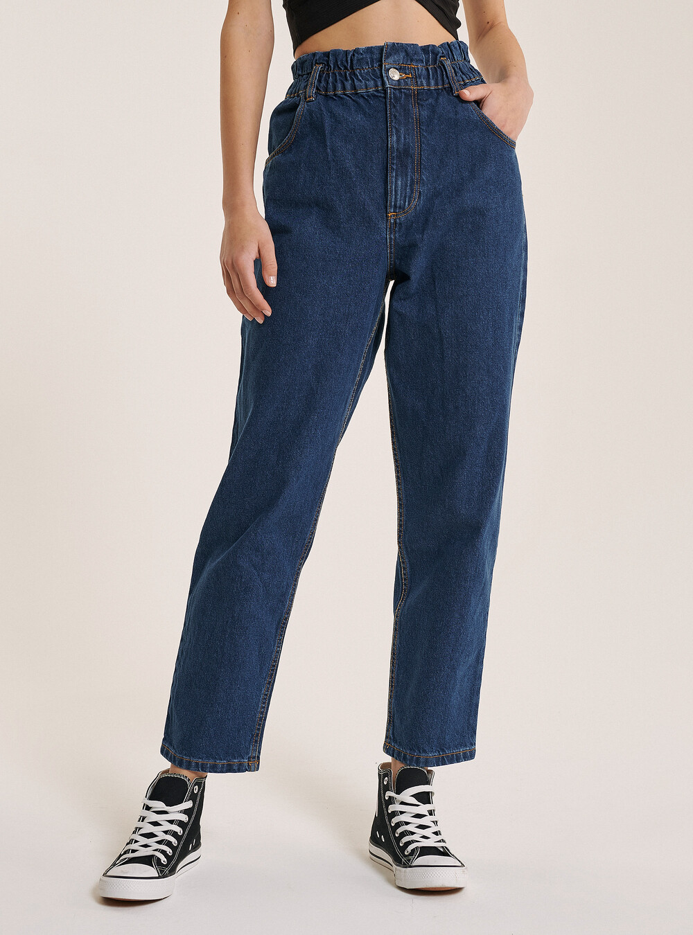 FTCayanz Jeans Larghi da Donna, in Denim, con Elastico in Vita, Casual FTCayanz Jeans Larghi da Donna, in Denim, con Elastico in Vita, Casual