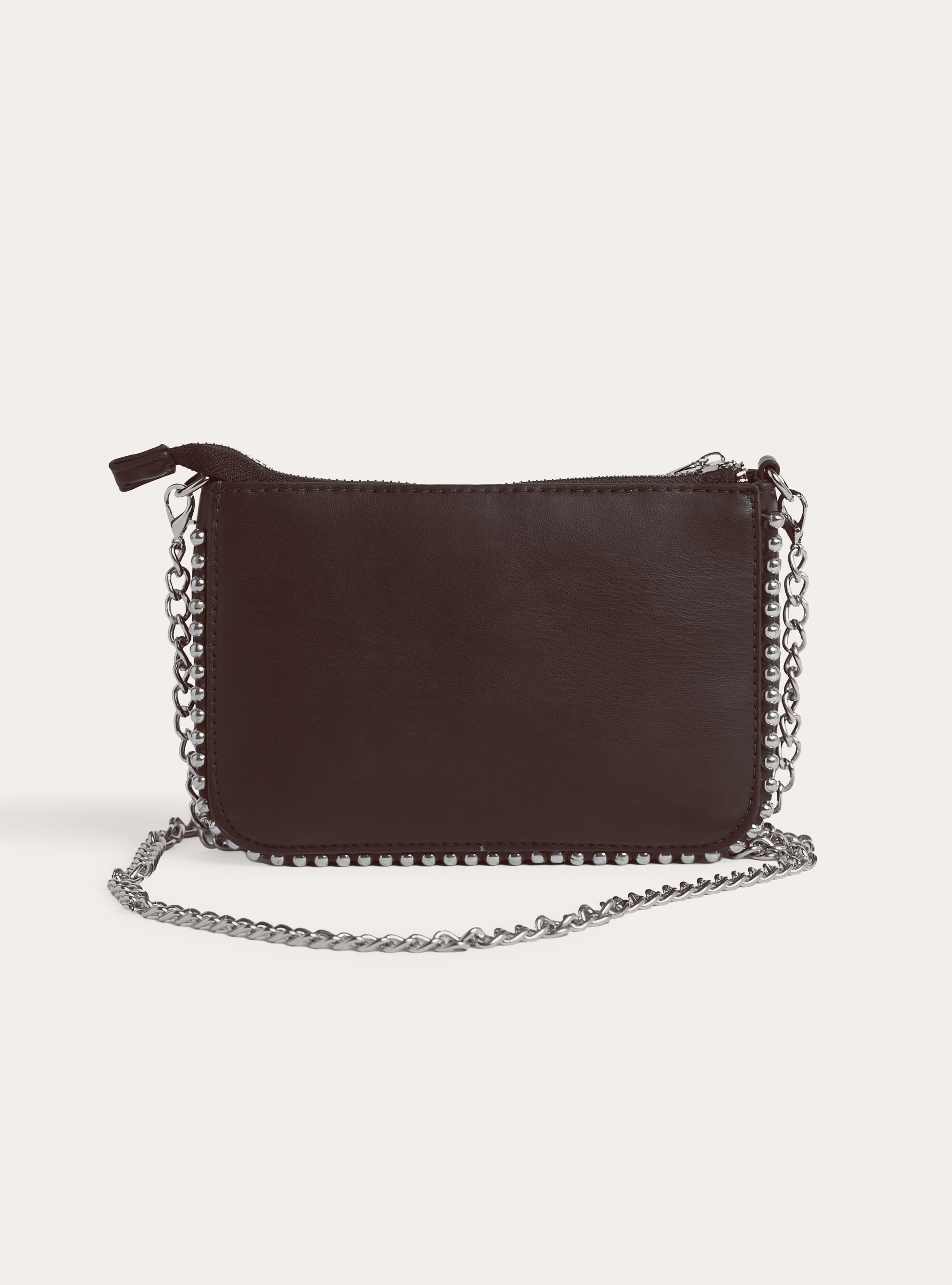 Mini leather-effect bag with chain shoulder strap, BR1 BROWN DARK