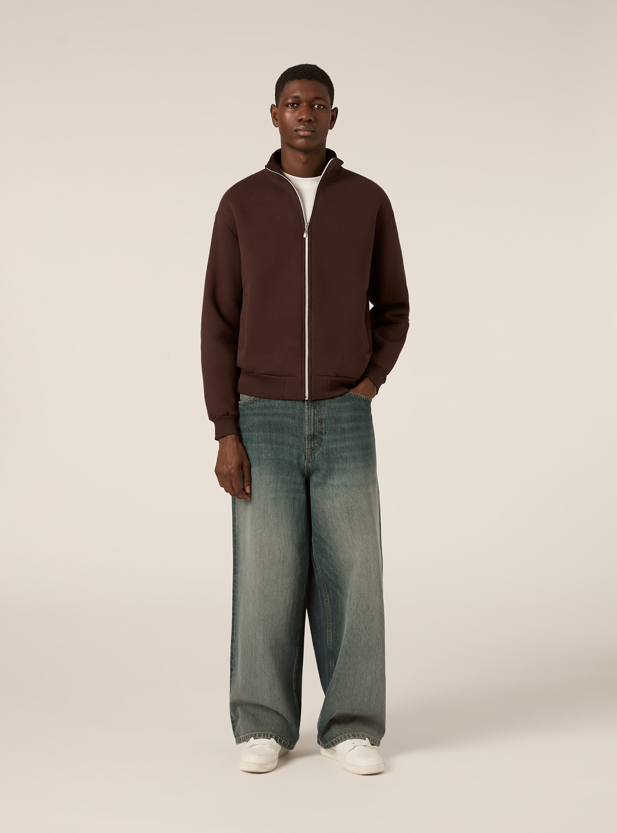 Cardigan con cerniera mezzocollo, BR1 BROWN DARK